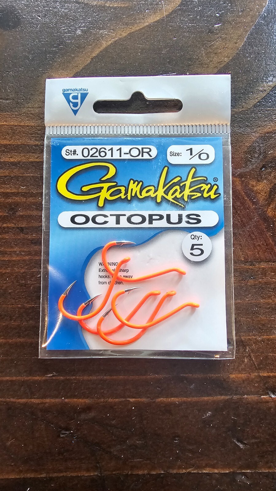 Gamakatsu 02611-OR Octopus Hook Size 1/0 Barbed Needle Point