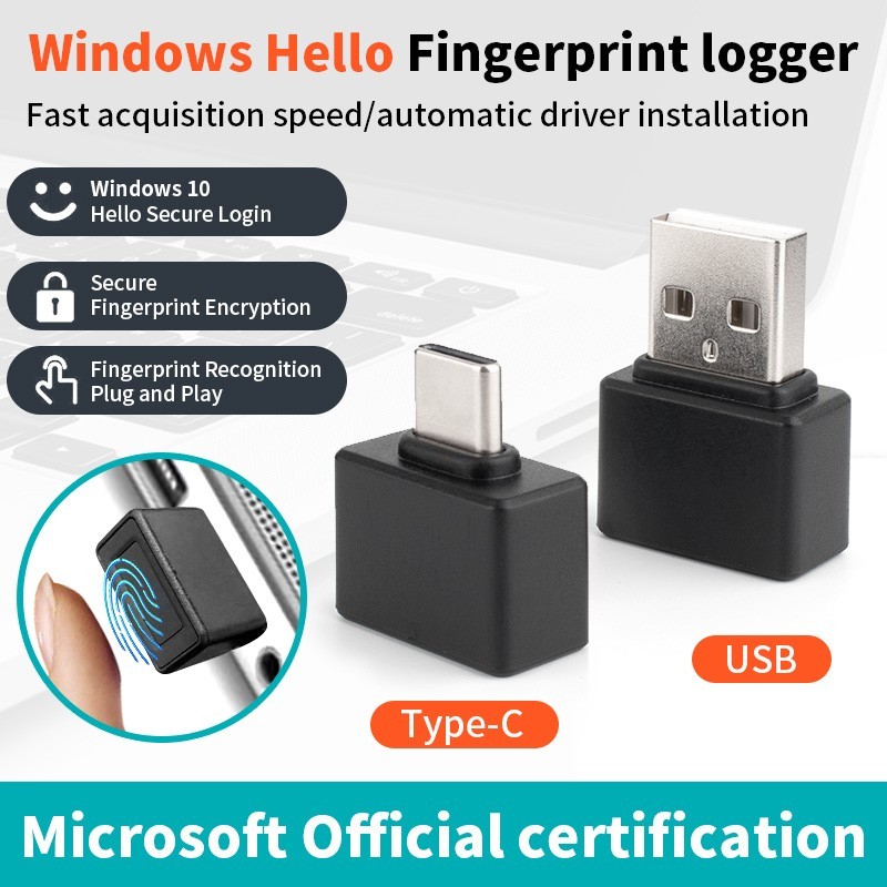 USB-C Fingerprint Reader for Windows 10 & 11 Hello Secure Biometric Scanner