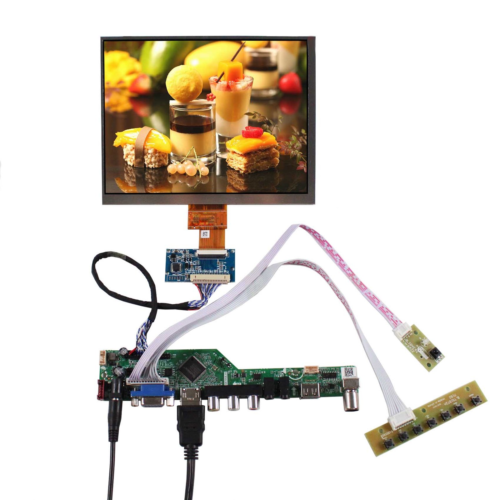 H/D VGA AV USB RF Board and 8" HJ080IA-01E 1024x768 40pin IPS LVDS LCD Screen