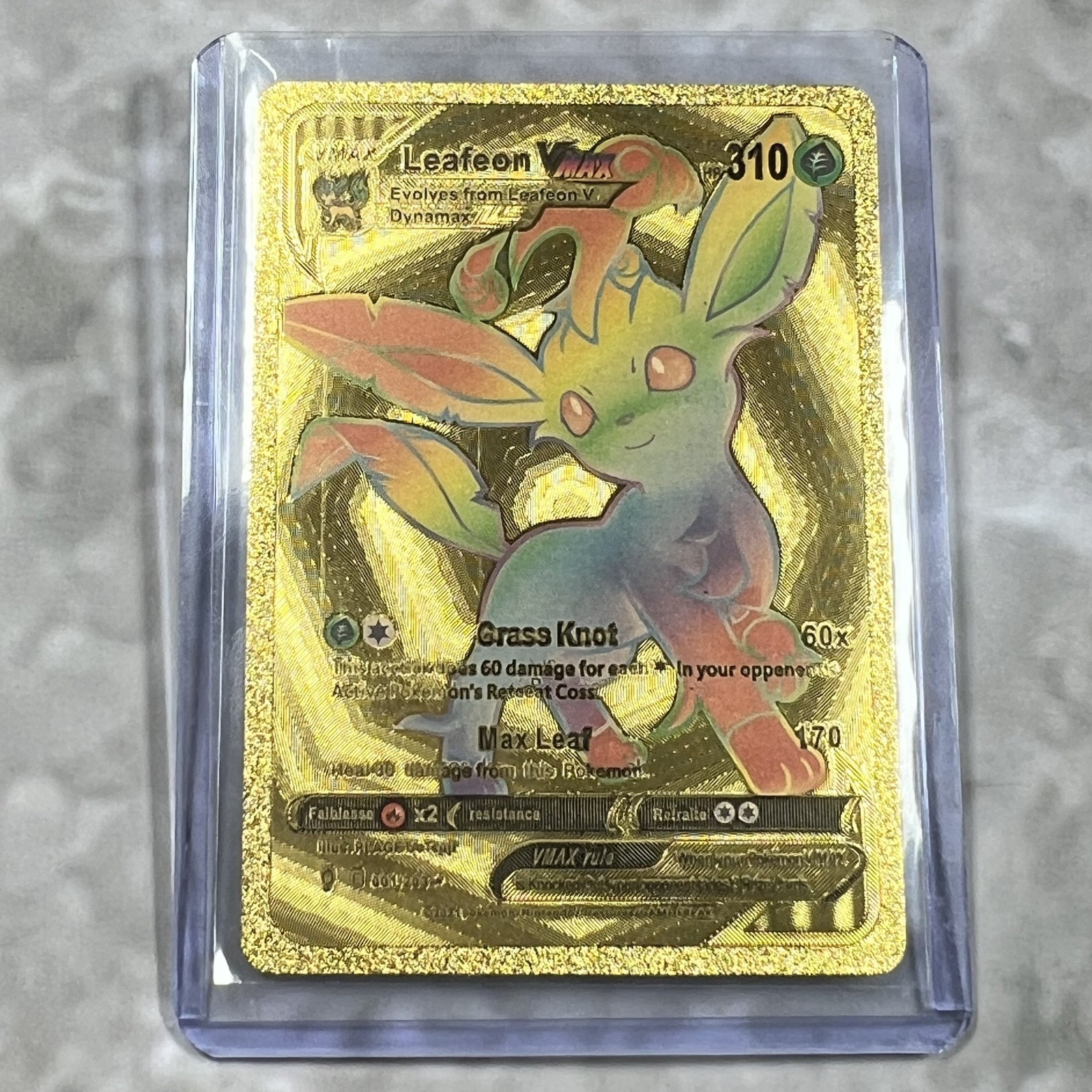 Leafeon VMax Pokemon Gold FAN ART Card Embossed Collectible 1/203 Rainbow