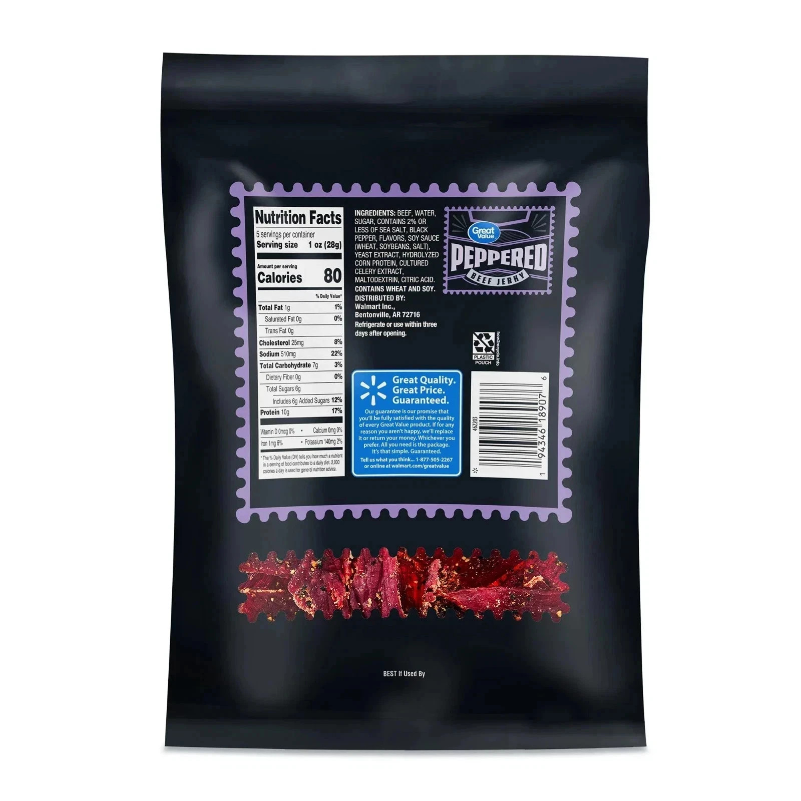 Great Value Peppered Beef Jerky, 5 oz
