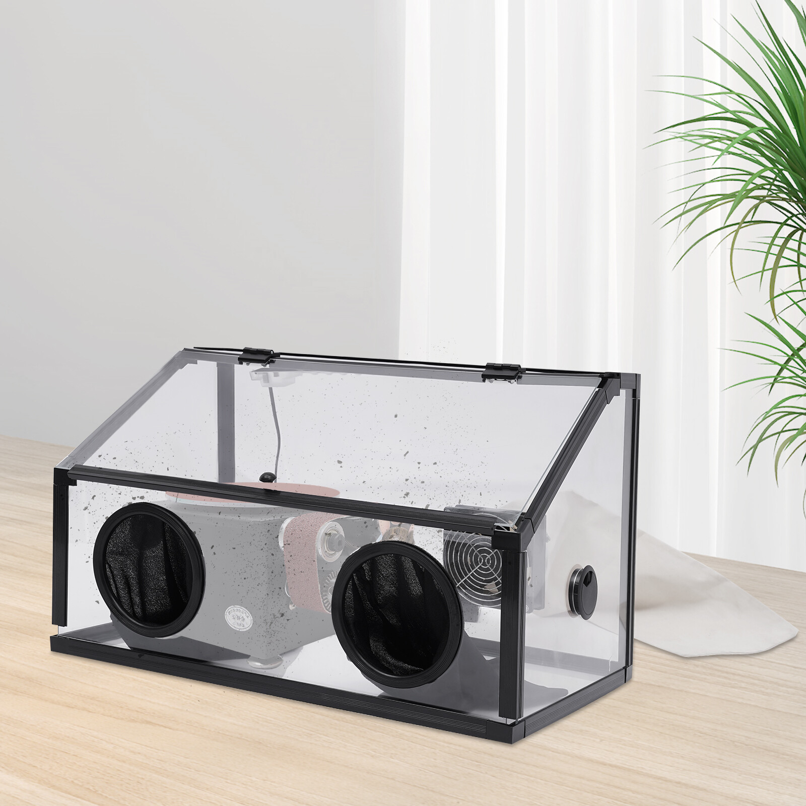 Fully Enclosed Electric Grinding Table Polisher Dust Box Acrylic Cover+LED Light