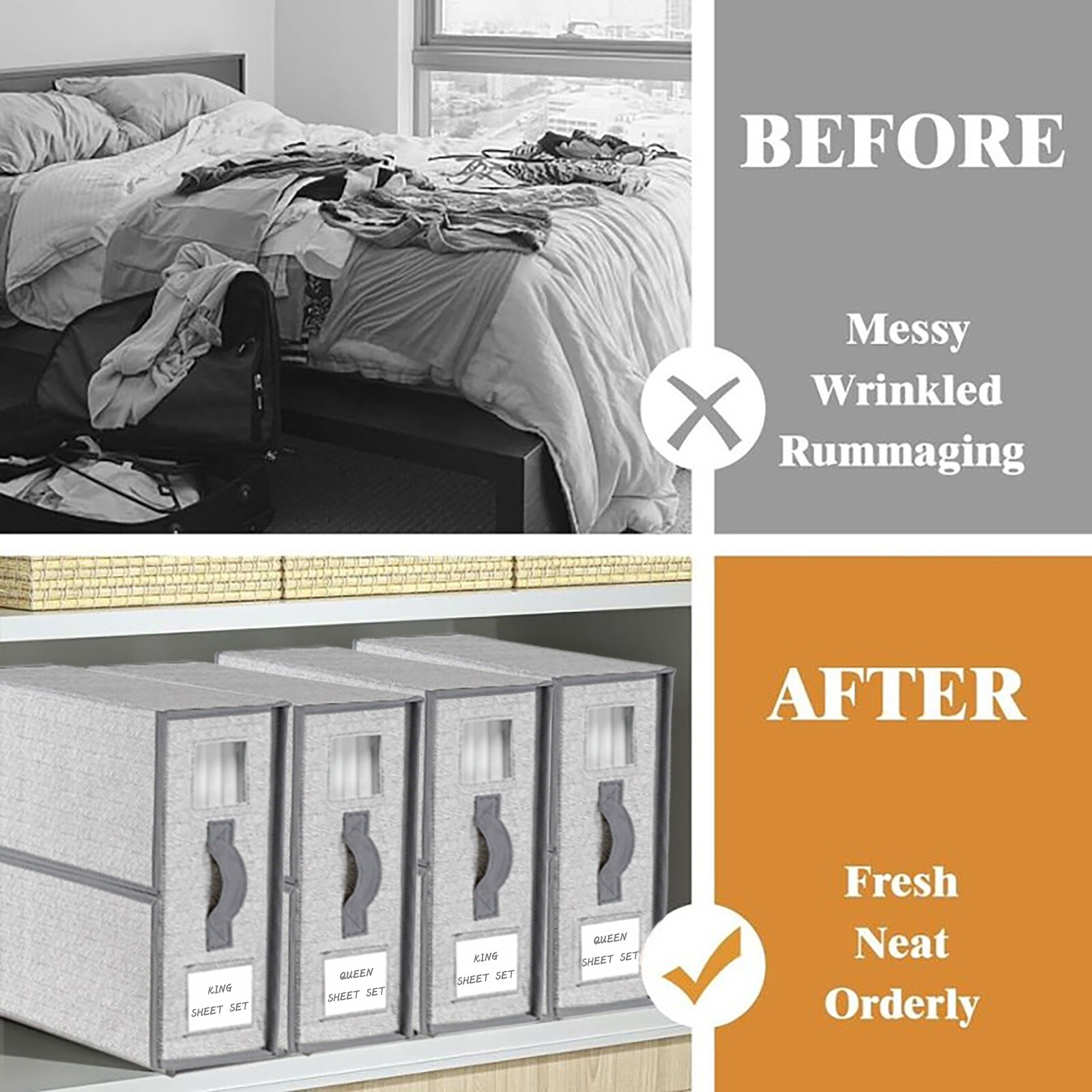 Sheet Organizers and Storage Pack of 2 – 15.4 x 4.72 x 13 Inch Space Saving Bed