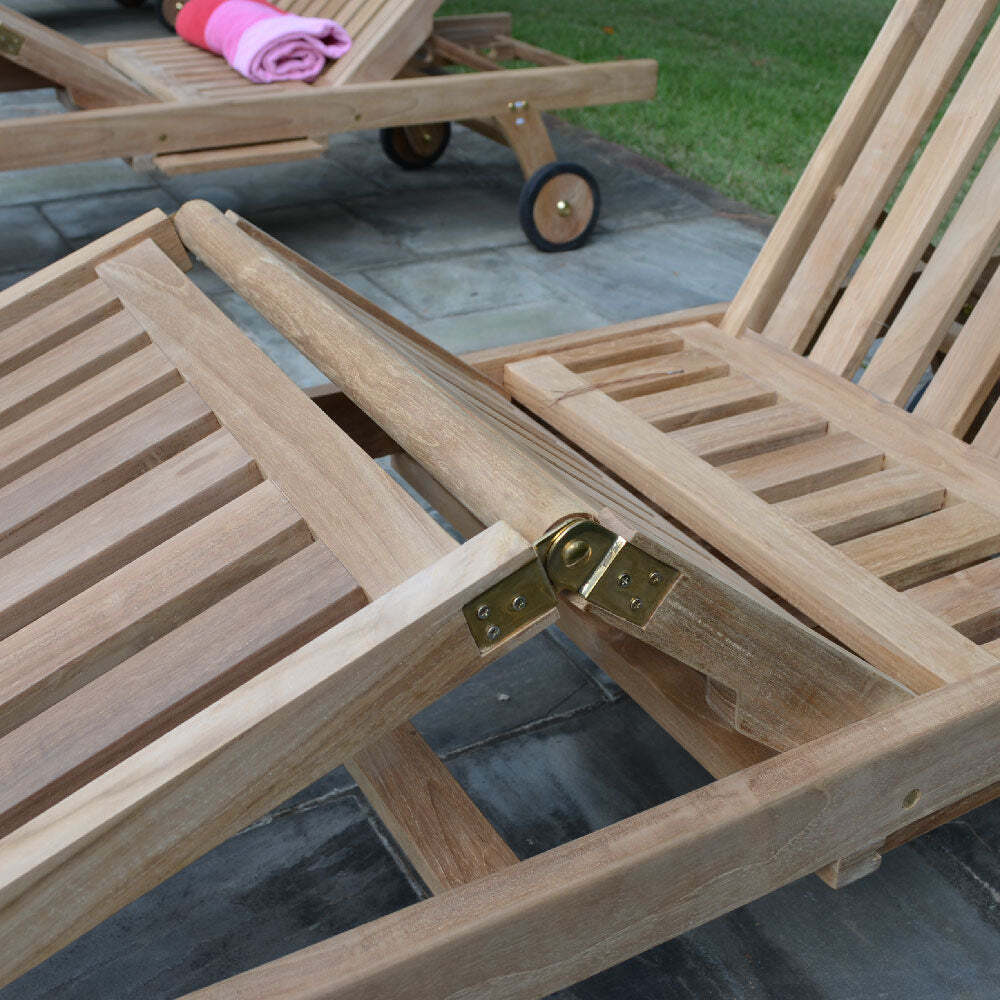 Ash & Ember Grade A Teak Reclining Sun Lounger, Four Adjustable Backrest