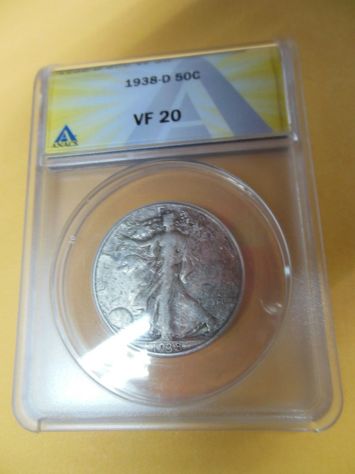 Key Date 1938-D Walking Liberty Half Dollar ANACS VF 20 FREE US SHIPPING!!!