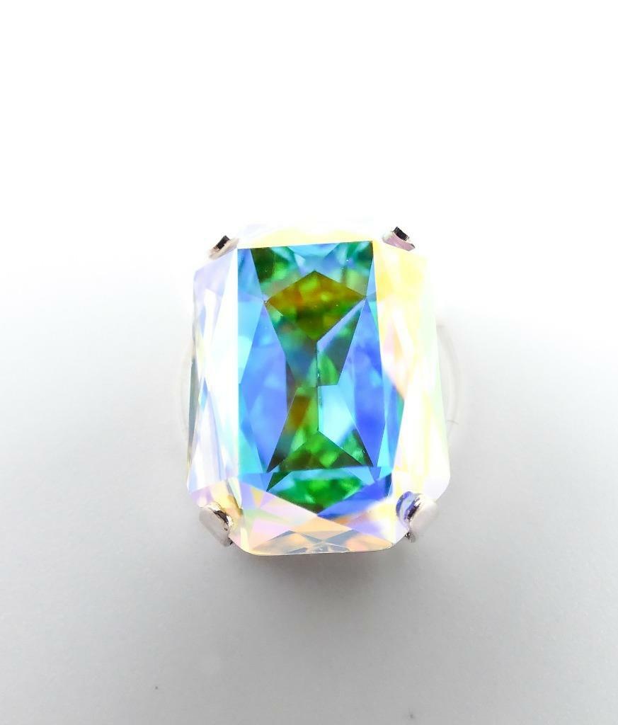 GLITZY Emerald Iridescent AB Fire Crystal Double Invisible Bands LARGE Toe Ring
