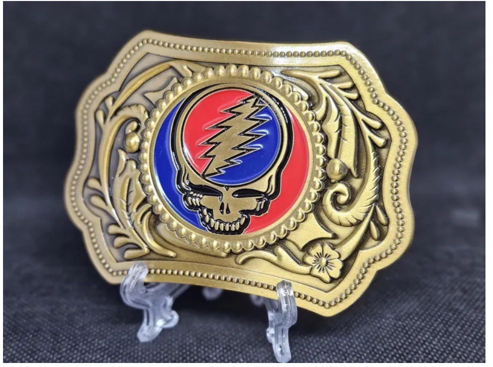 Grateful Dead "US Blues" Steal Your Face Stealie Gold Tone Belt Buckle