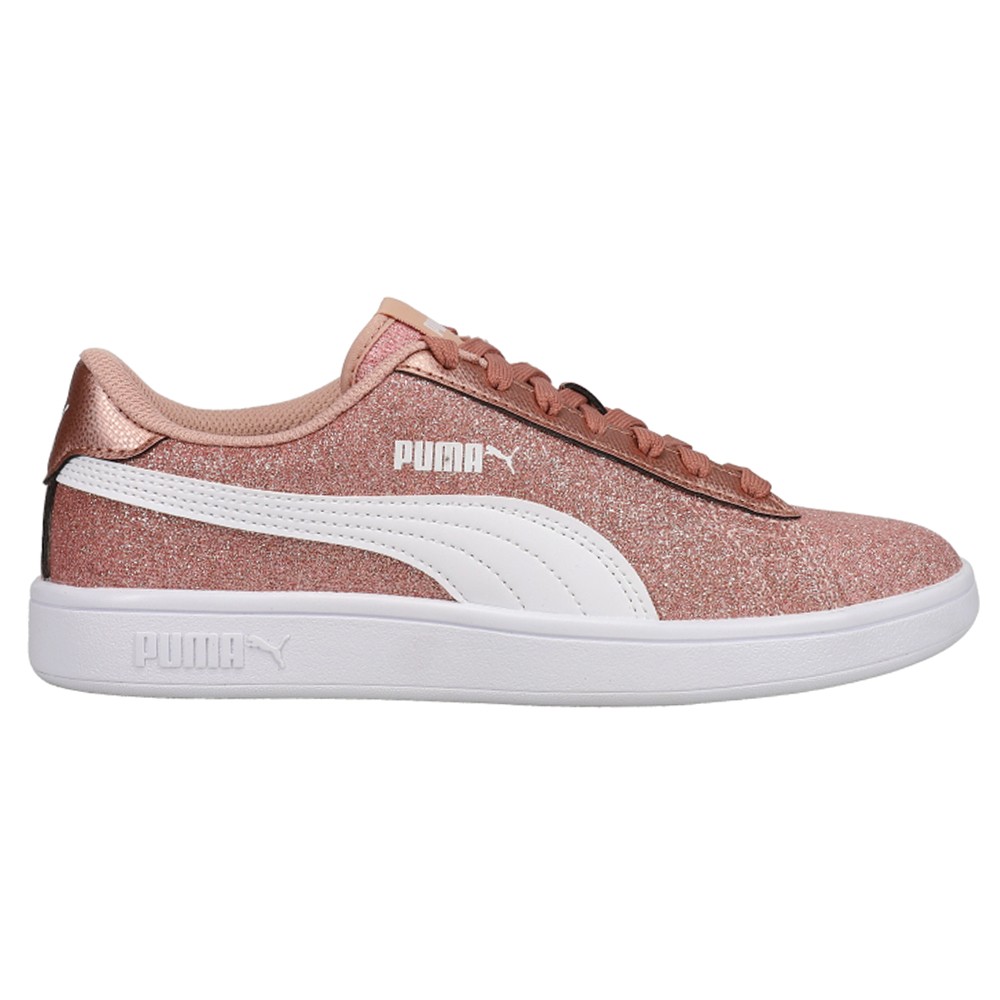 PUMA Smash V2 Glitz Glam Metallic Lace Up  Youth Girls Pink Sneakers Casual Shoe