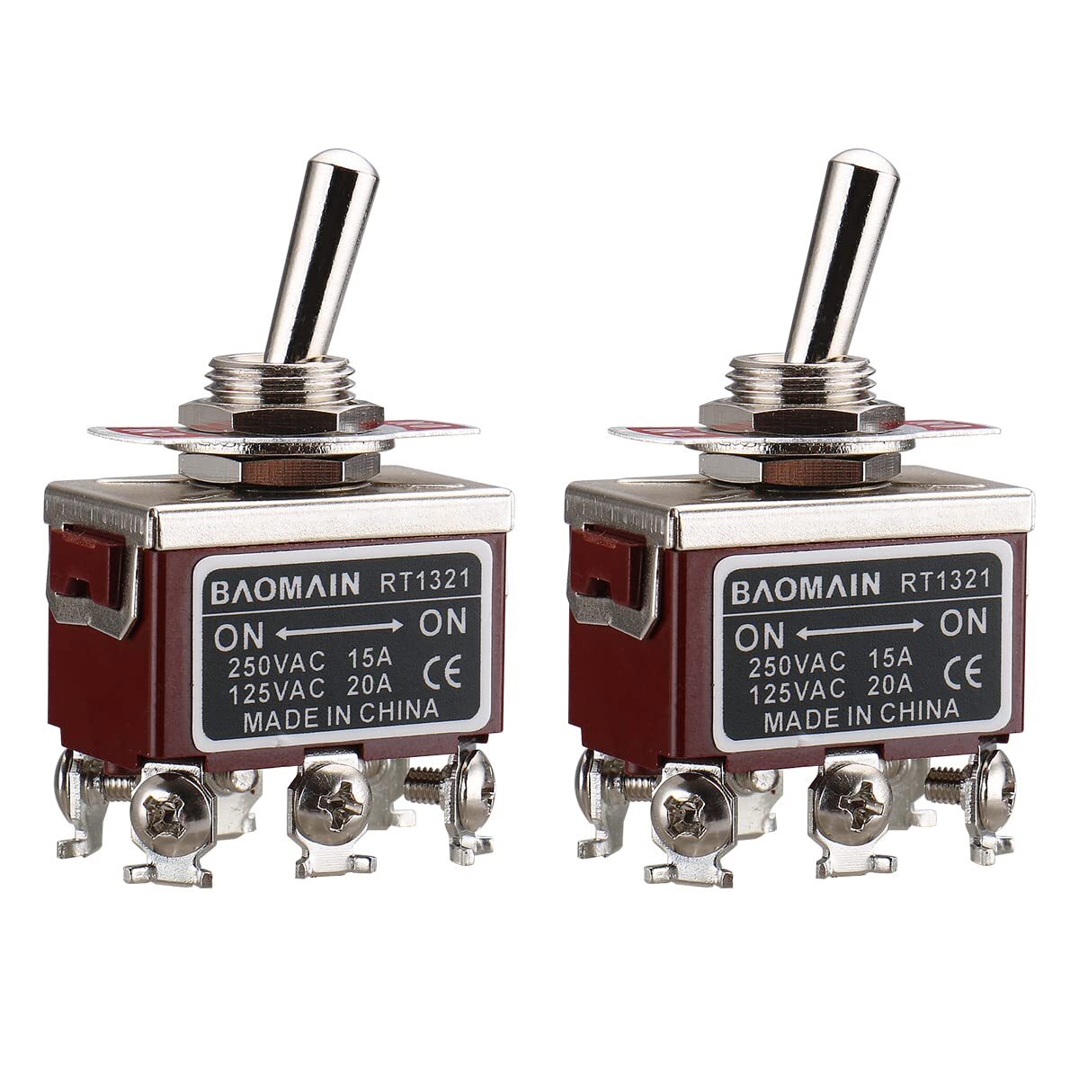 2PCS Toggle Switch DPDT ON/ON 6 Pin Screw Terminals 250VAC 15A 125VAC 20A