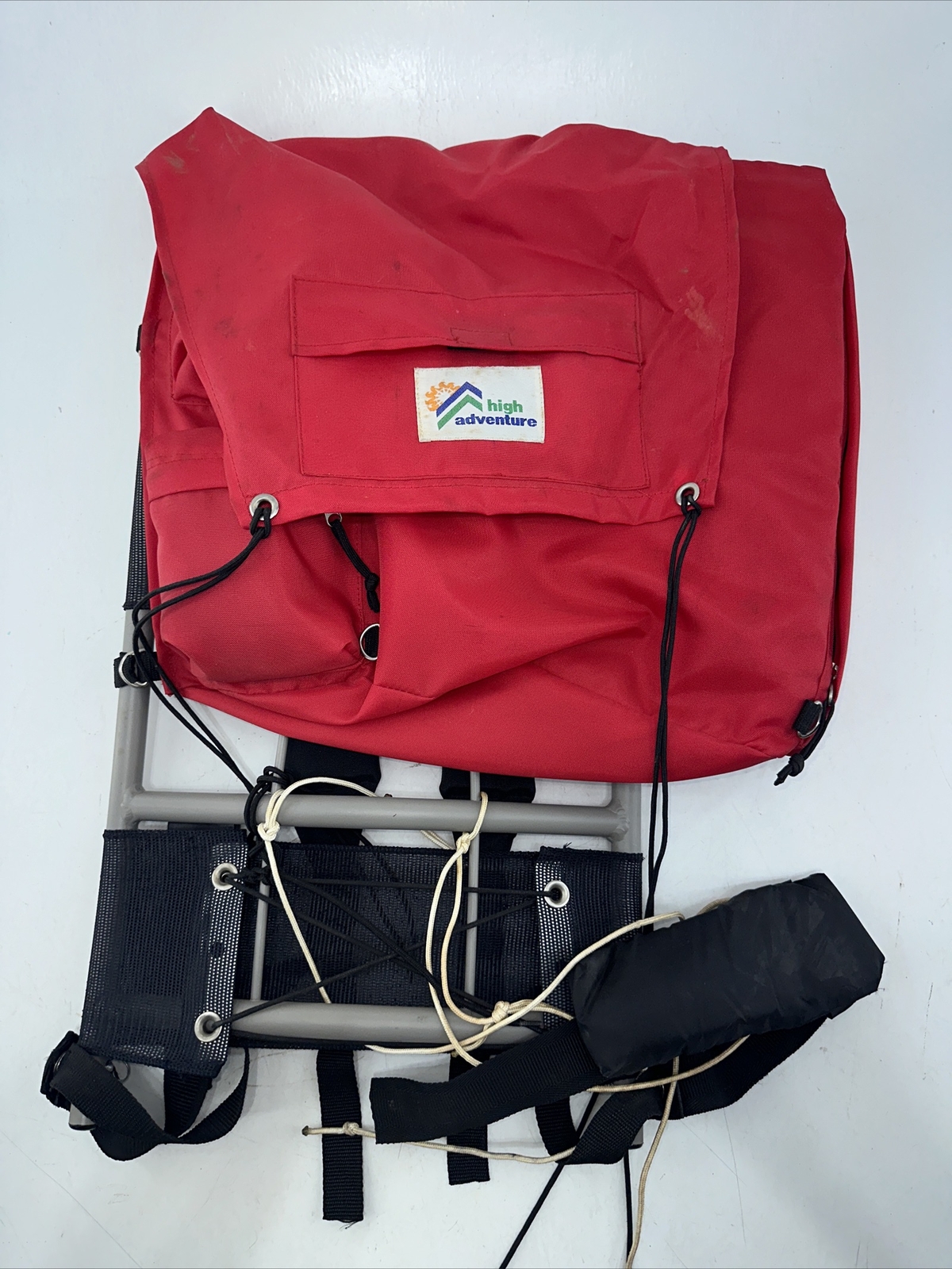 High Adventure External Frame Backpack Hiking Camping Shoulder Waist Straps red