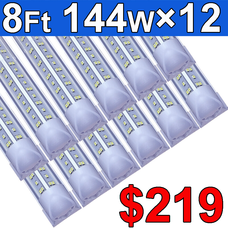 12/25 Pack T8 8 FT Led Shop Light Fixture 144W 8 Foot Led Tube Light Bulbs 6500K