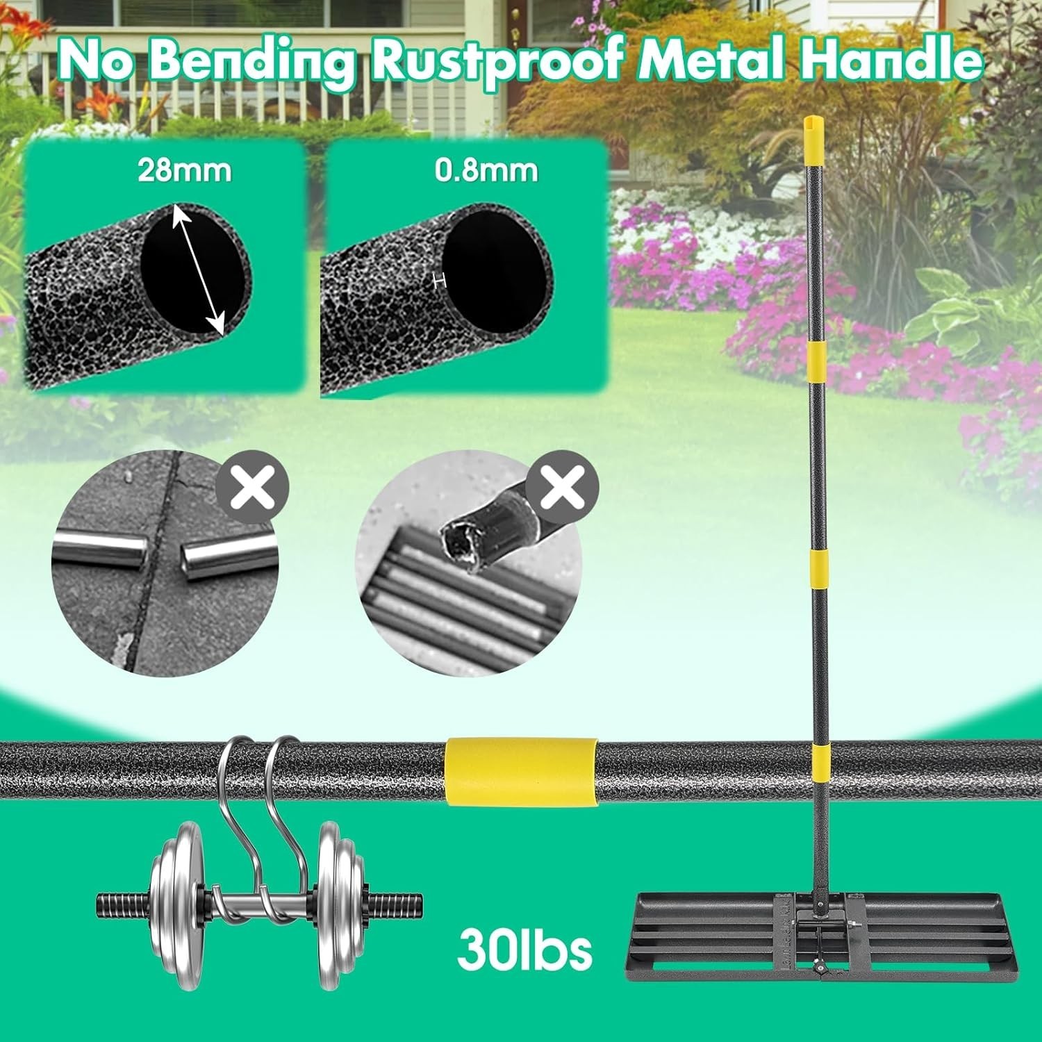 Compact & Versatile Lawn Level Rake with 56 Inch Adjustable Long Handle Design