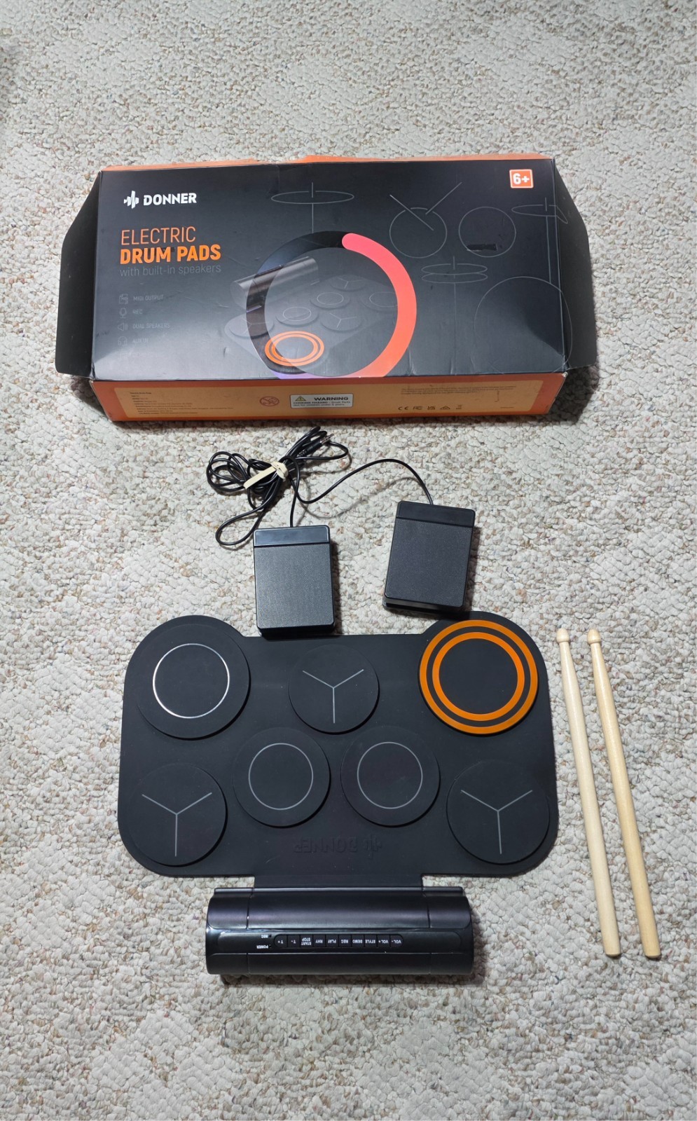Donner DED-20 7-Pads Kids Electronic Drum Kit Roll Up Quiet Drum Pad - Black