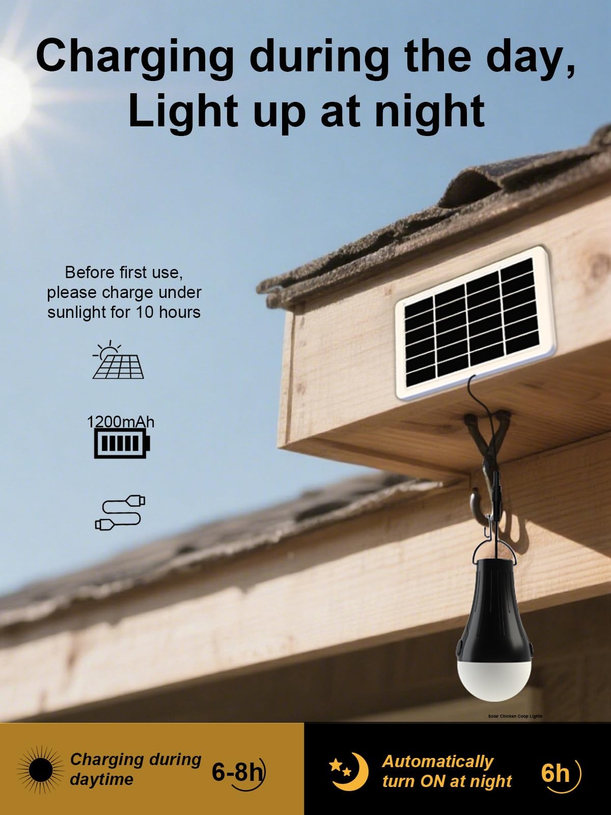 Solar Light Bulbs Waterproof, Rechargeable Chicken Coop Light with Timer, 3 Colo