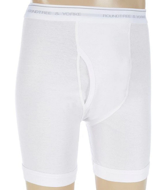RoundTree & Yorke Men's 2-Pack Cotton Extended Leg Boxer Brief, White, 38
