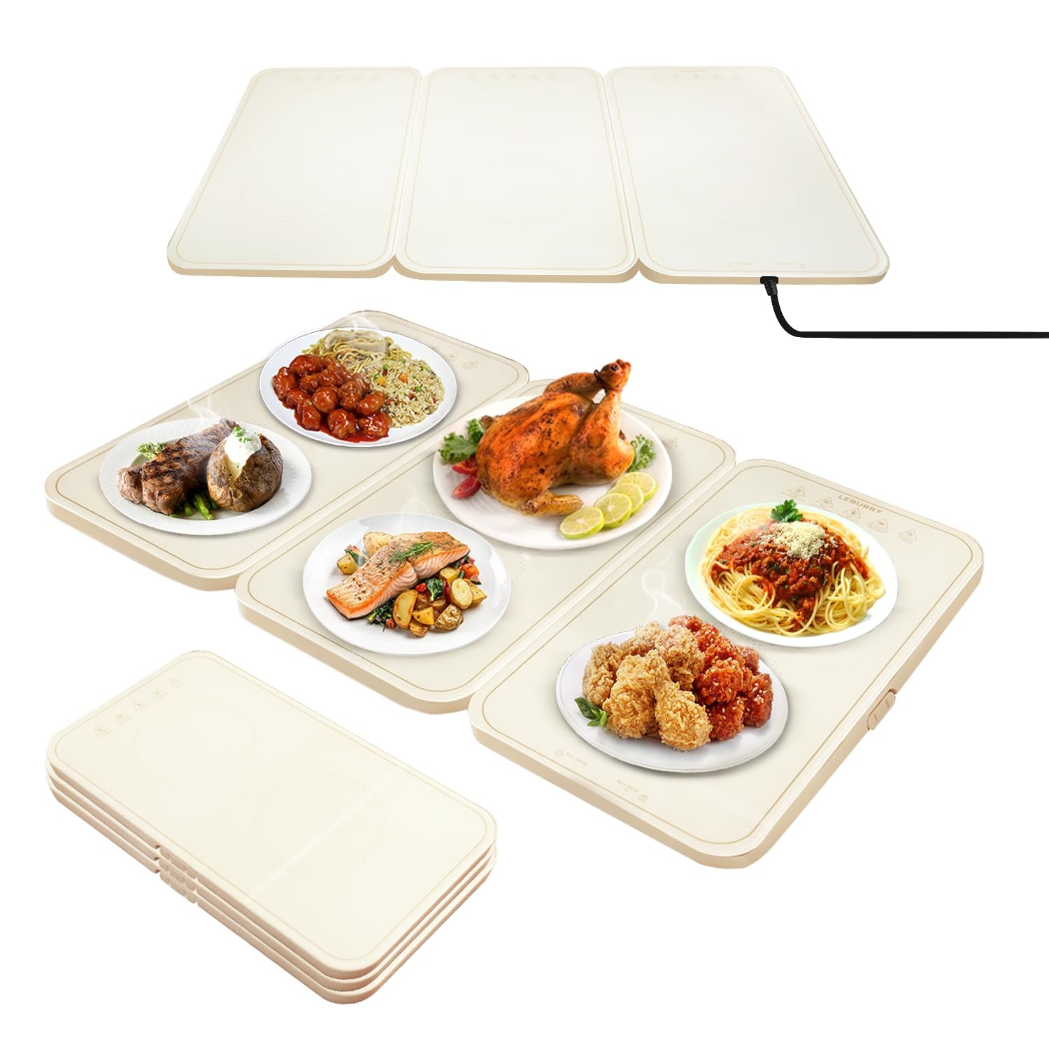 LEBURRY Electric Warming Tray - Portable 23.62x14.88x1.24inch, Warm White