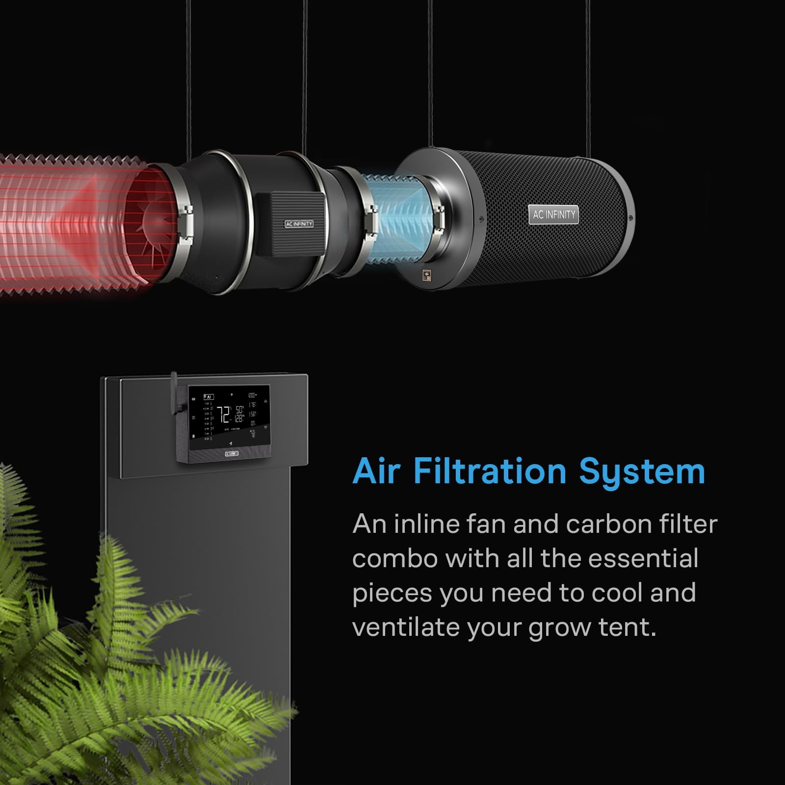 AC Infinity Air Filtration PRO Kit 4”, AI Controller with 4-Inch PRO, Black