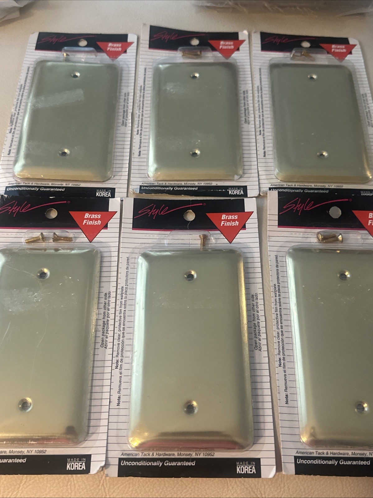 NEW Lot of 5 STYLE brand Brass Finish Blank Outlet Switch Covers T30
