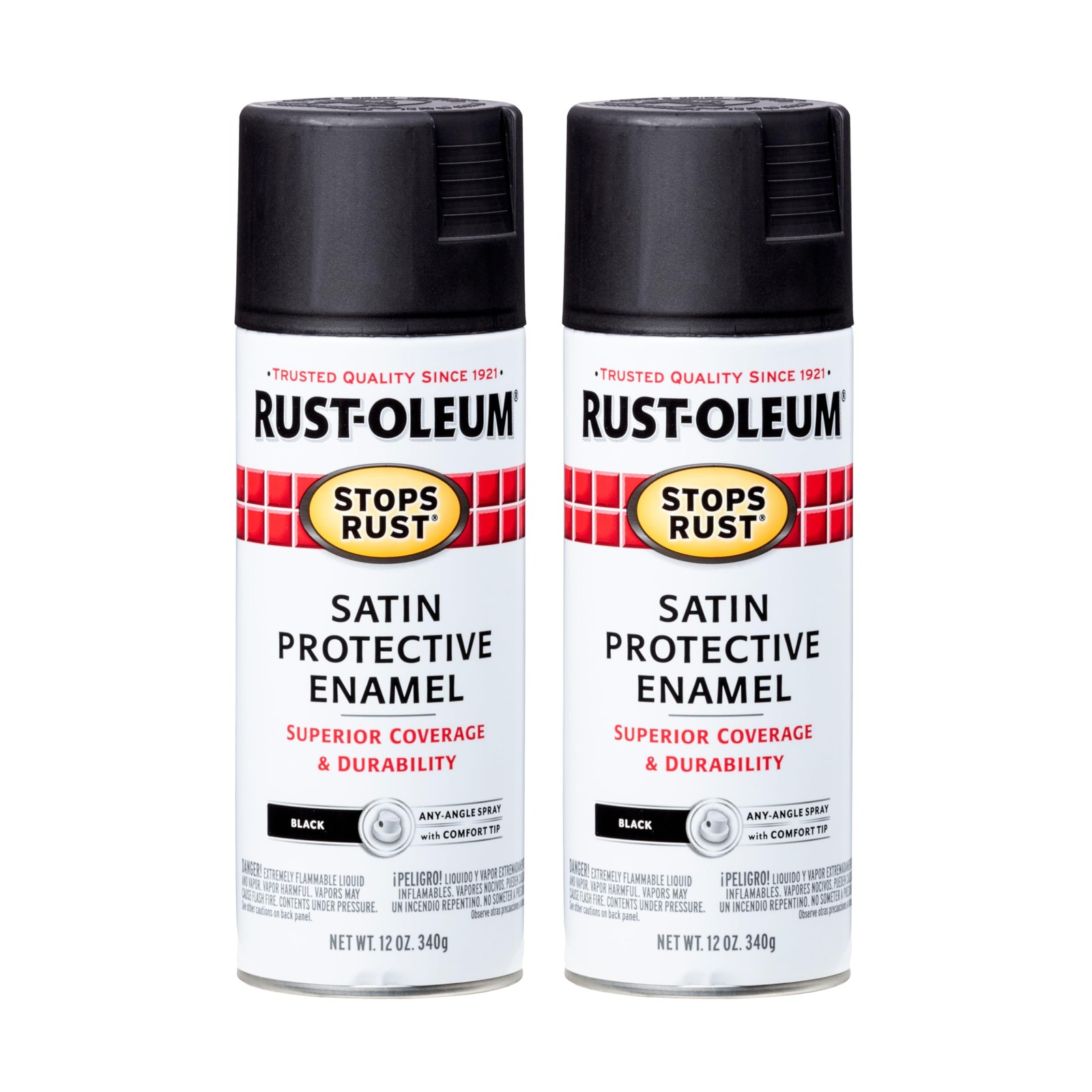 Rust-Oleum 7777830 Stops Rust Spray Paint, 12 Ounce (Pack of 2), Satin Black