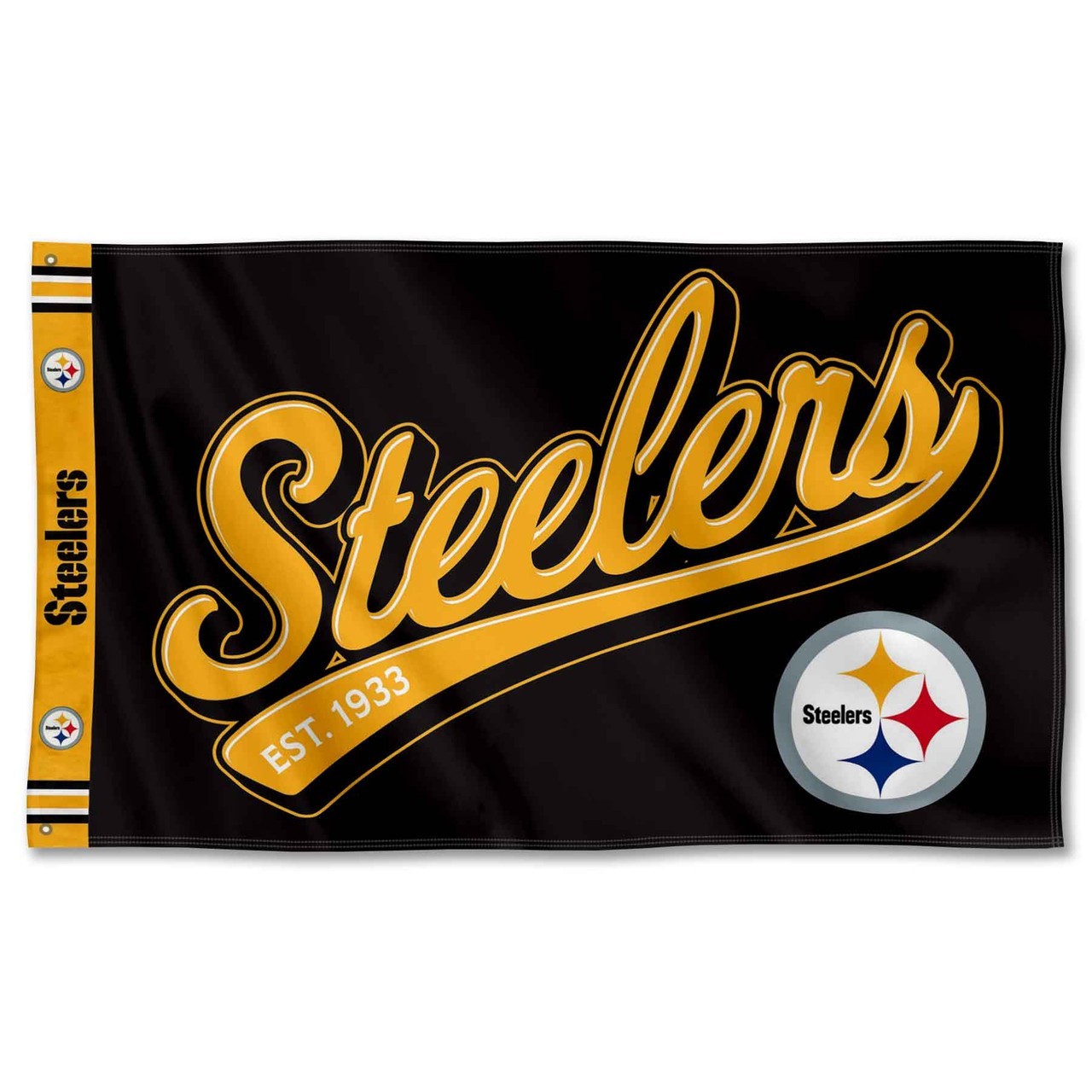 Pittsburgh Steelers Football 3x5 ft Script Logo Flag - NFL Gift Banner