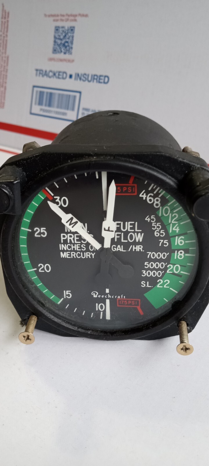BeechCraft Manifold Pressure/ Fuel Flow Gauge AS REMOVED CESSNA PIPER BEECH USA