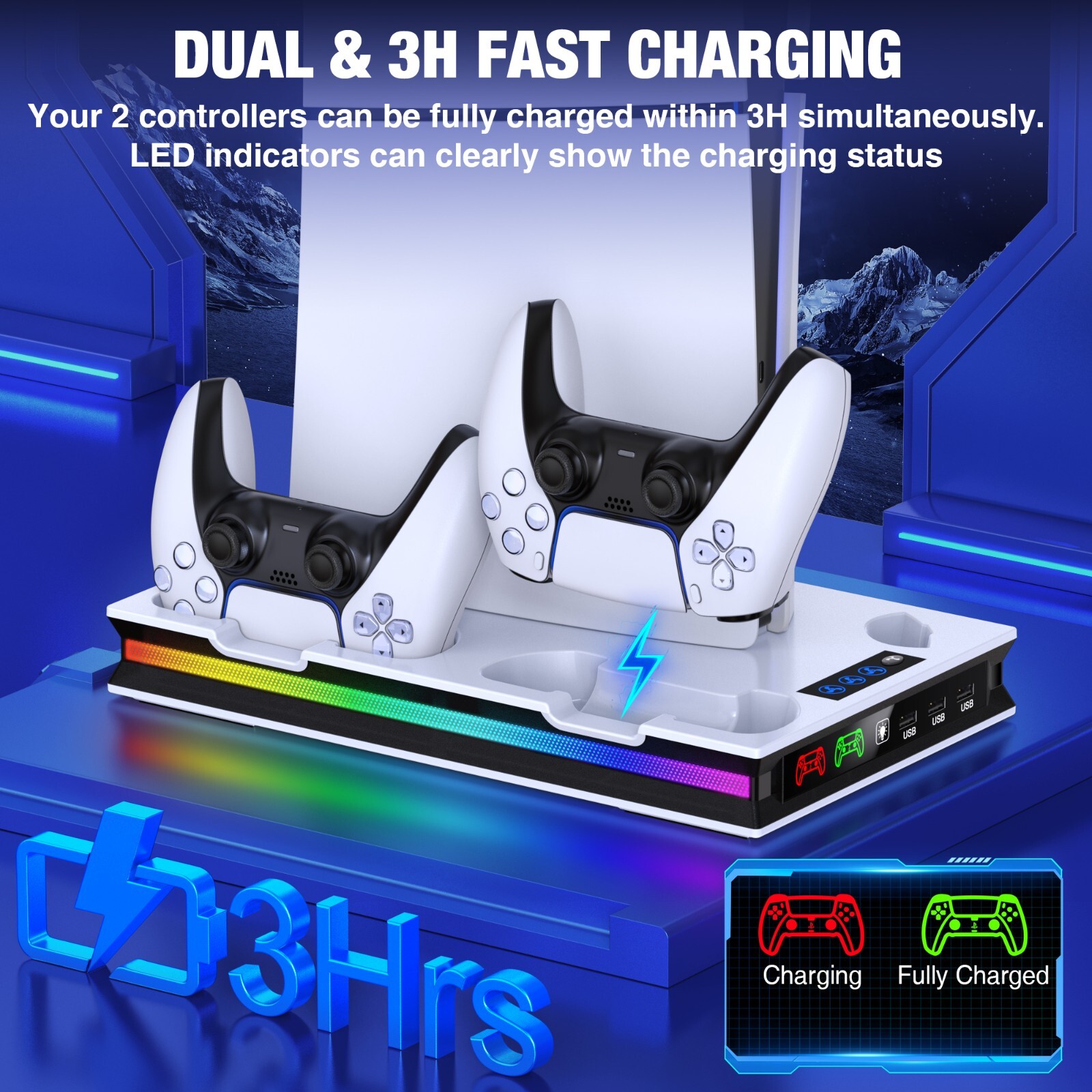PS5 Stand Cooling Fan Dual Controller Charging Station Playstation 5 Accessories