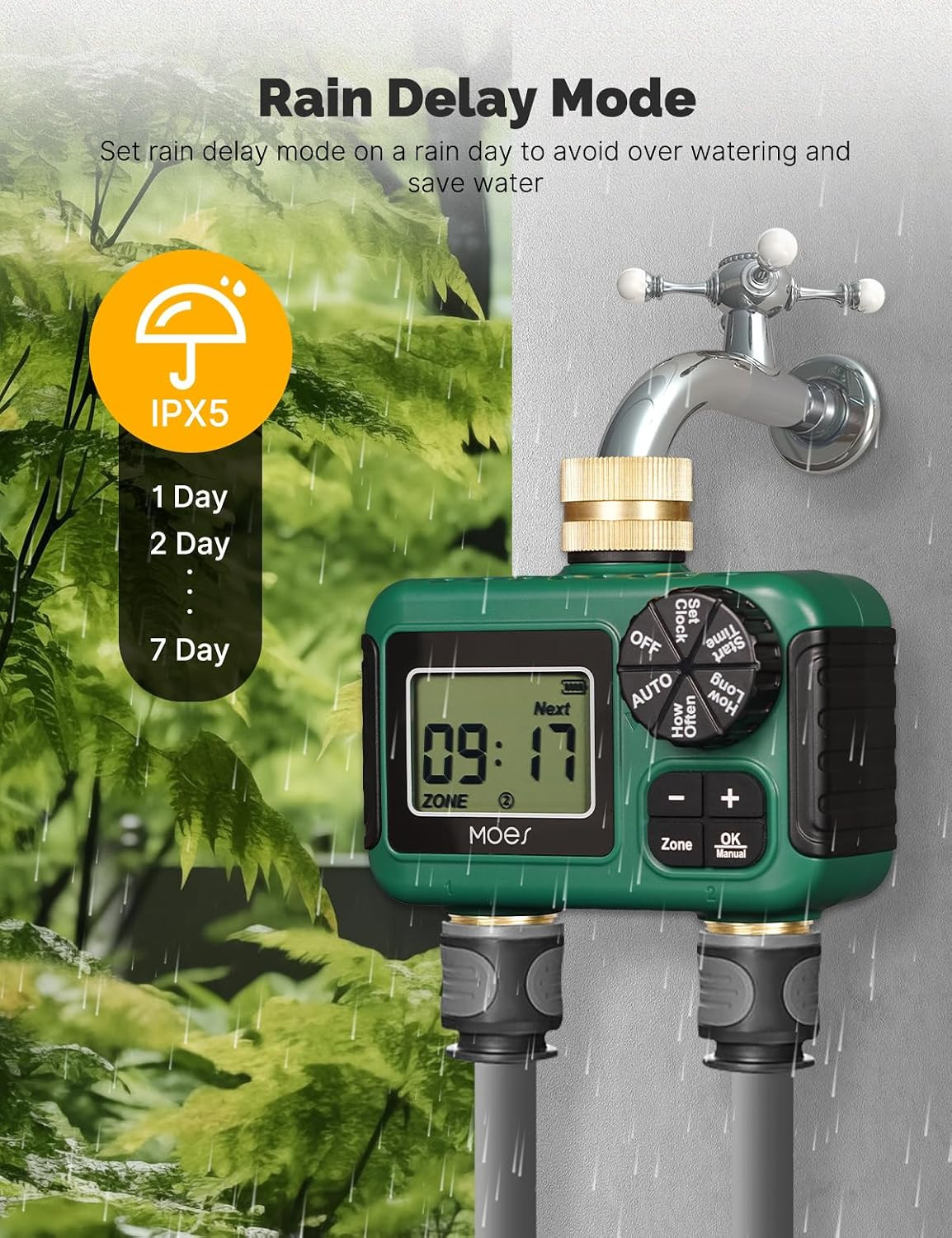 2 Zone Sprinkler Timer for Garden Hose,Brass Inlet &Outlet Water Timer | Program
