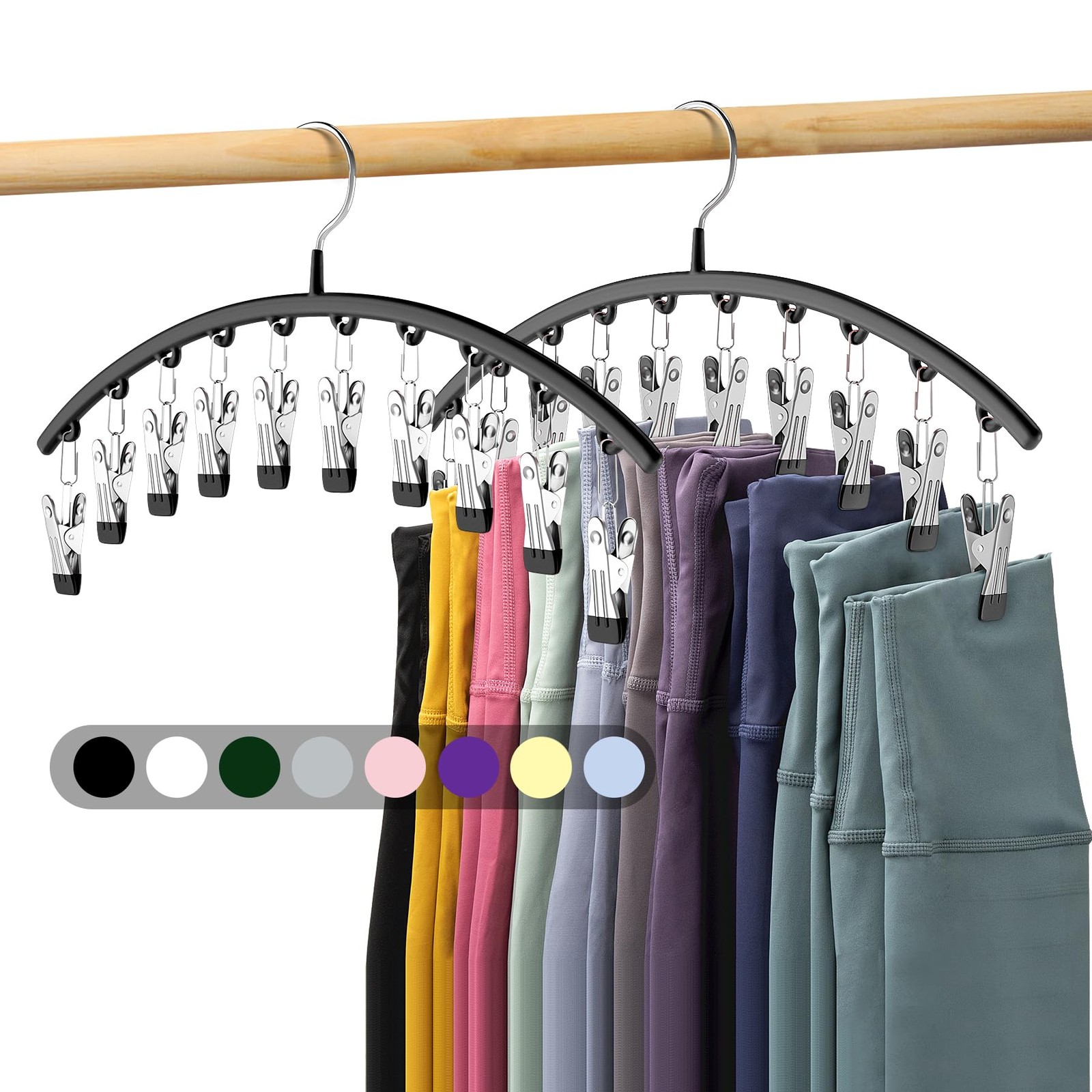Legging Organizer for Closet, Metal Yoga Pants Hangers 2 Pack w/10 Clips Hold...