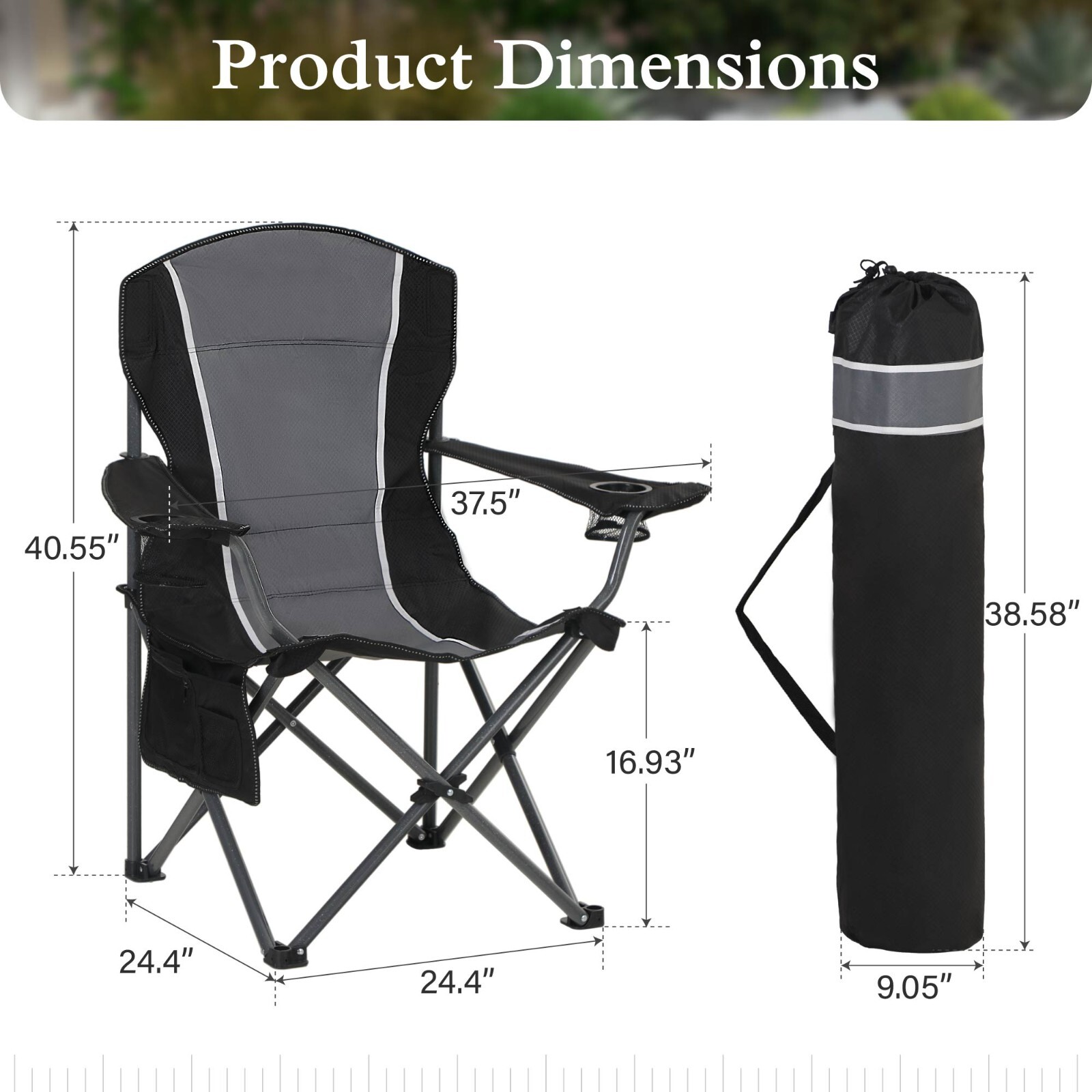 2Pack Camping Chair Oversized Folding Chairs with Cup Holder Heavy Duty Portable