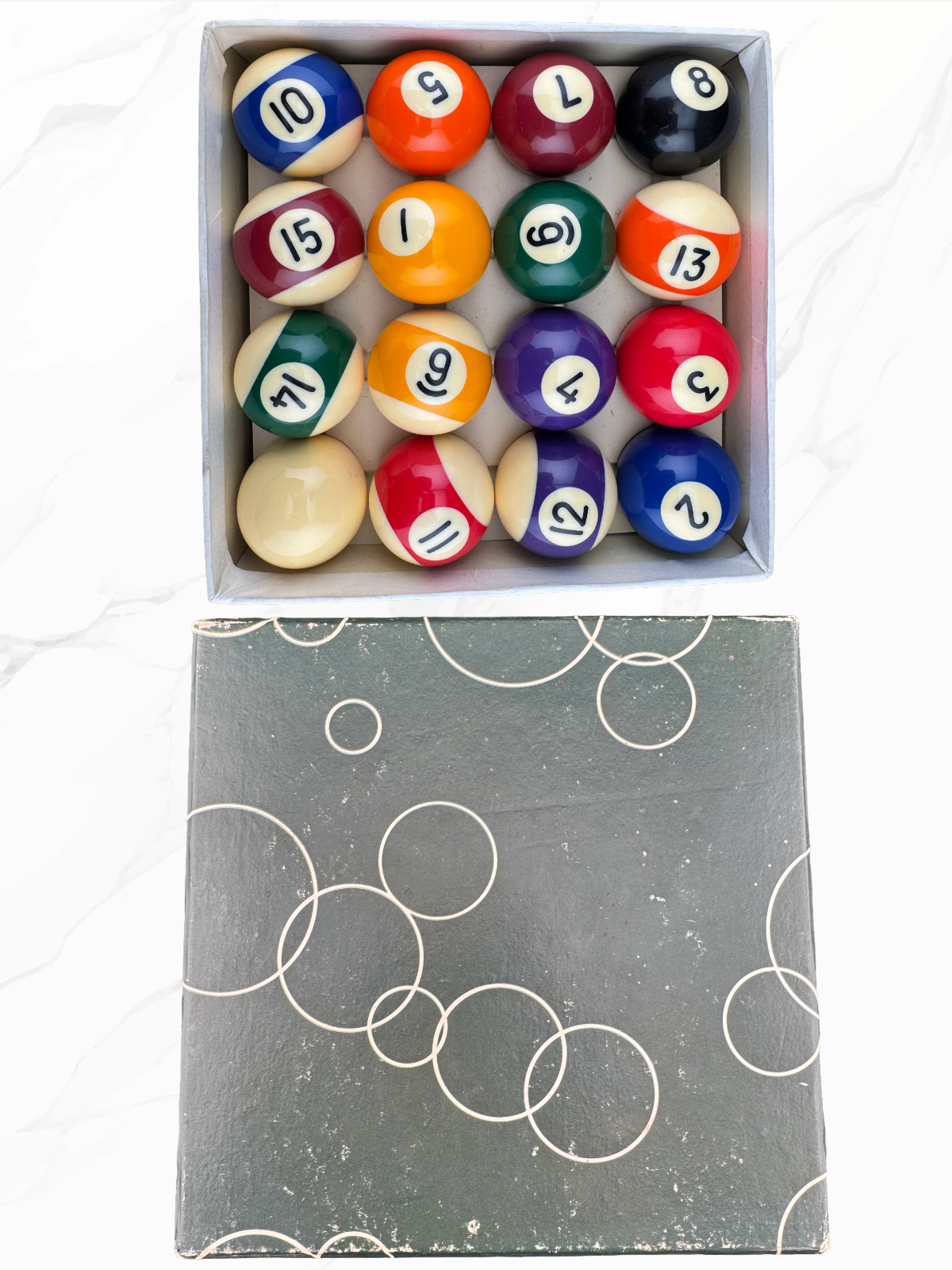 Vintage Aramith Mini Belgian Pool Ball Set /w Box - 16 total - Used