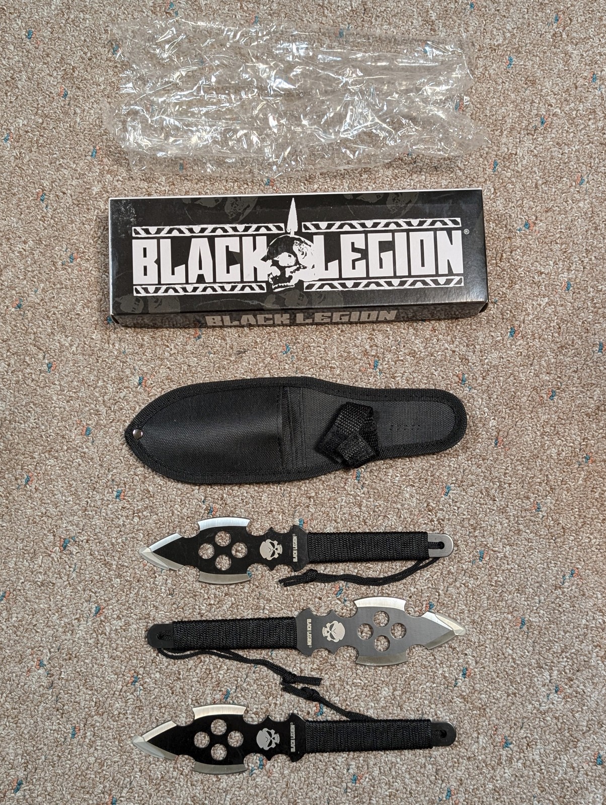 Black Legion Throwing Knife 3 piece Set BV127 Nylon Sheath with Box