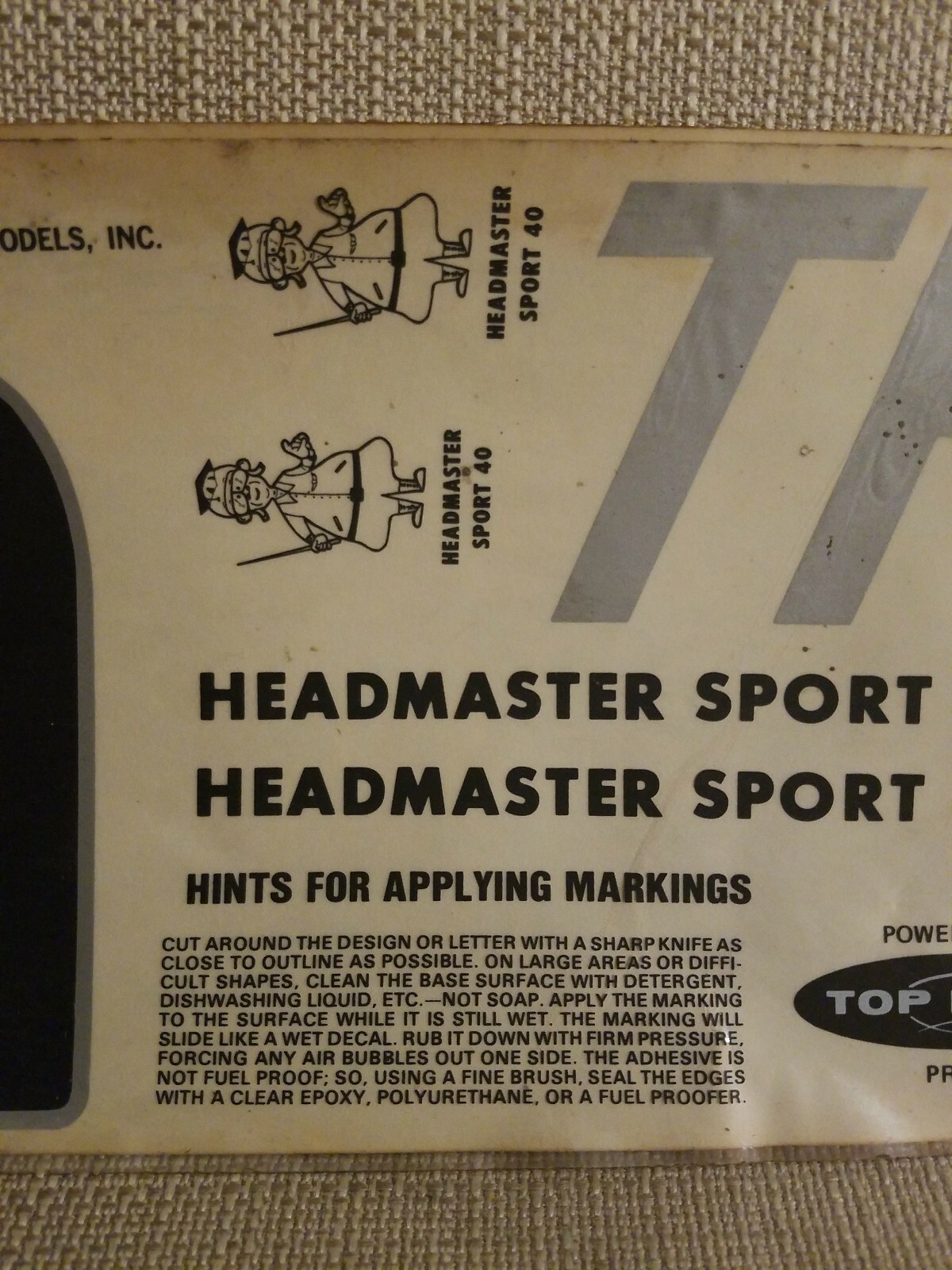 Vintage TOP FLITE HEADMASTER SPORT 40 DECALS