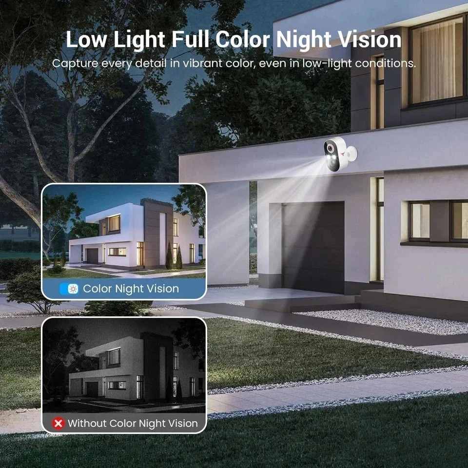 2 Pack Wireless Security Camera Smart Night Vision Outdoor 2.4G WiFi Cameras