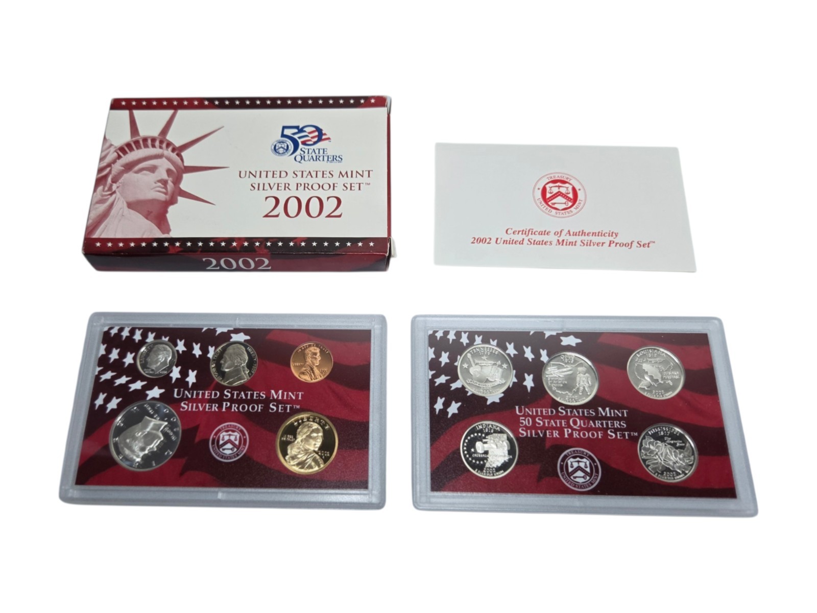 2002 United States Mint Silver Proof Set State Quarters w/ Box & COA