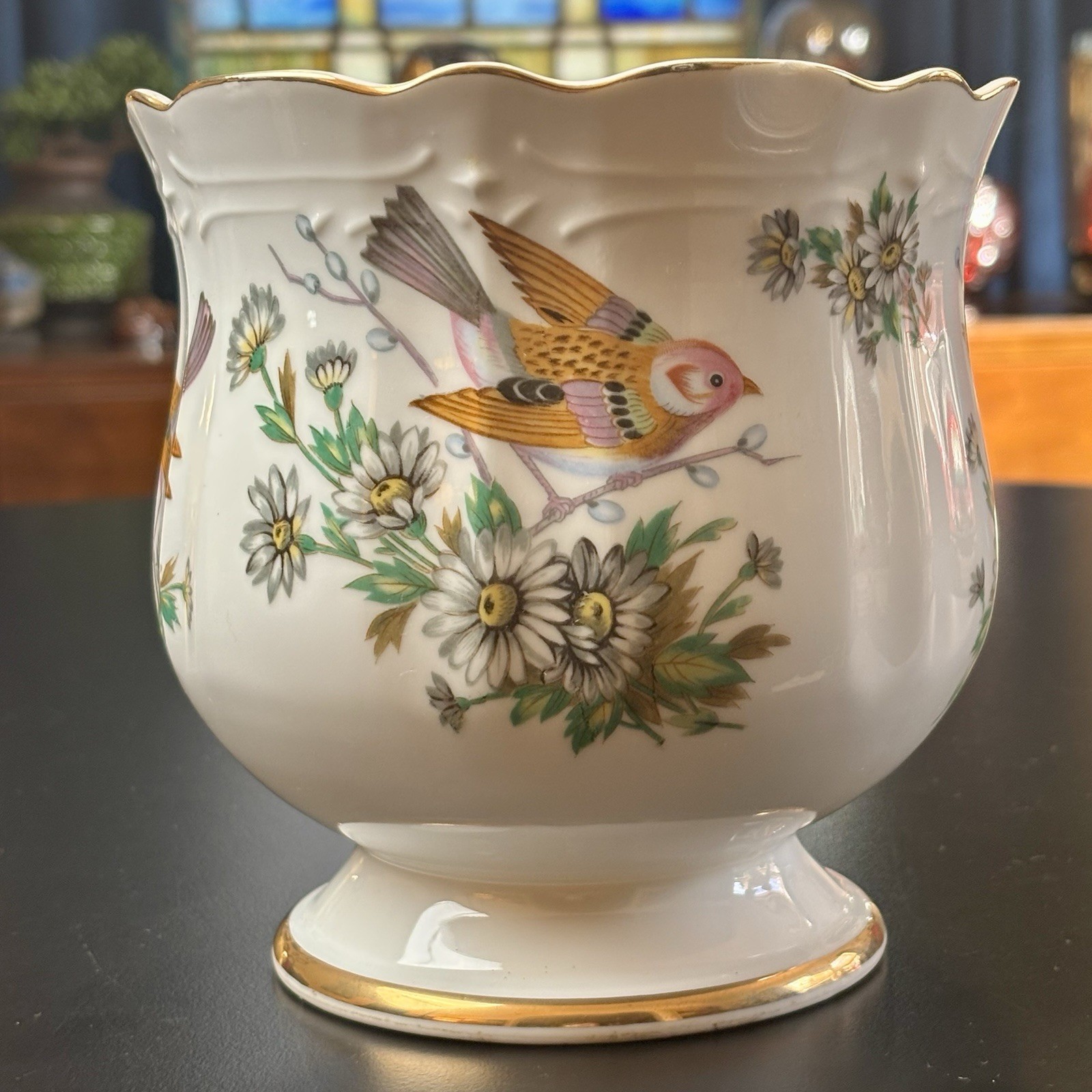 Vintage Lenwile (Outdoor Lovers) Hand Painted BIRD Planter Cachepot Ardalt Japan