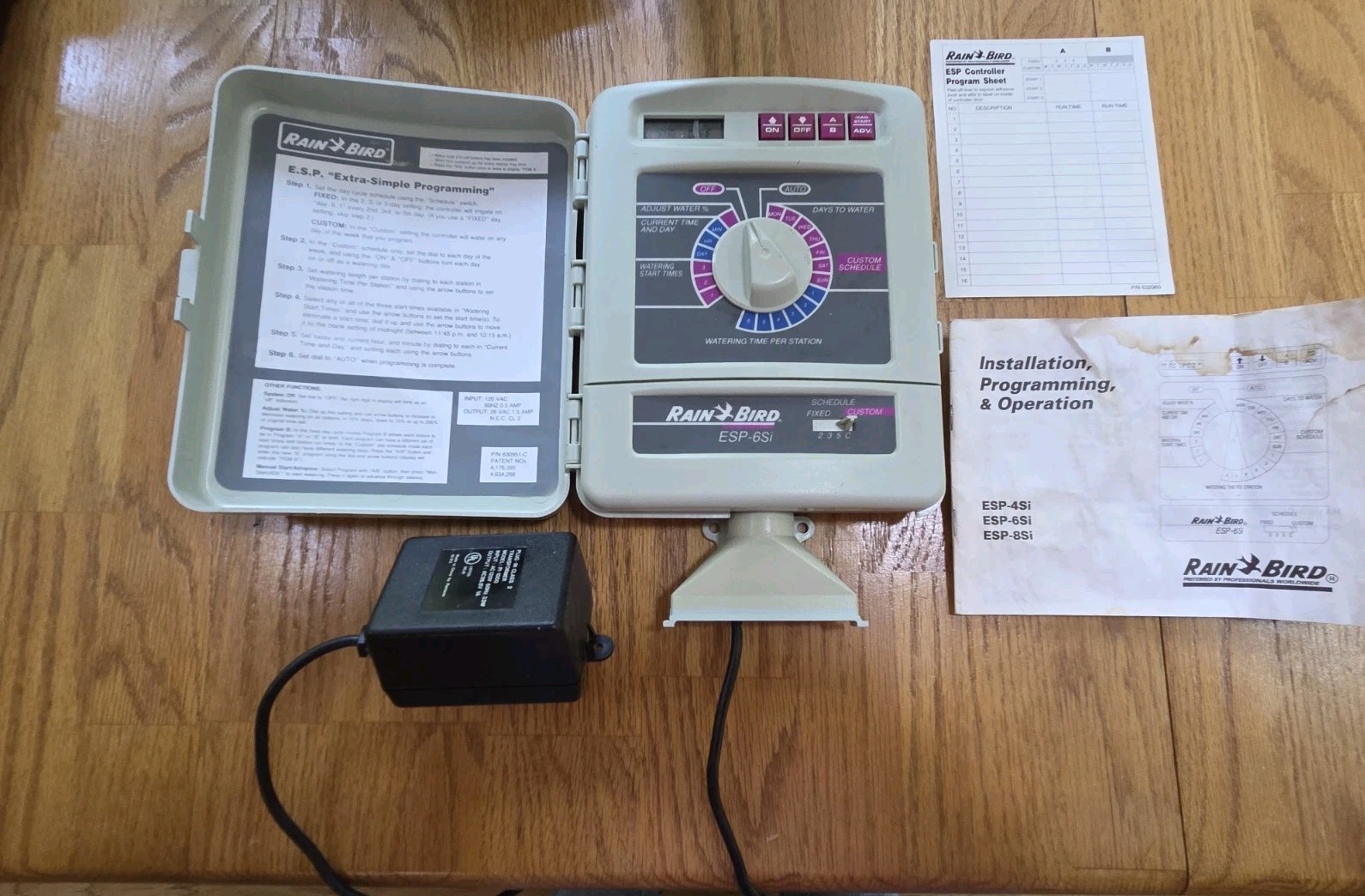 Rain Bird ESP-6Si 6 Zone Sprinkler Timer With Controller Power Adapter & Manual