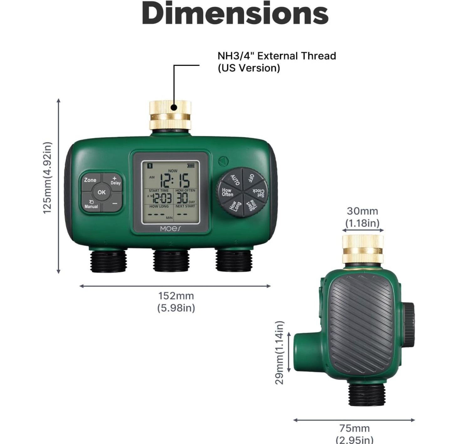 MOES 3 Outlet Sprinkler Timer, Brass Inlet, Programmable Automatic Irrigation Co