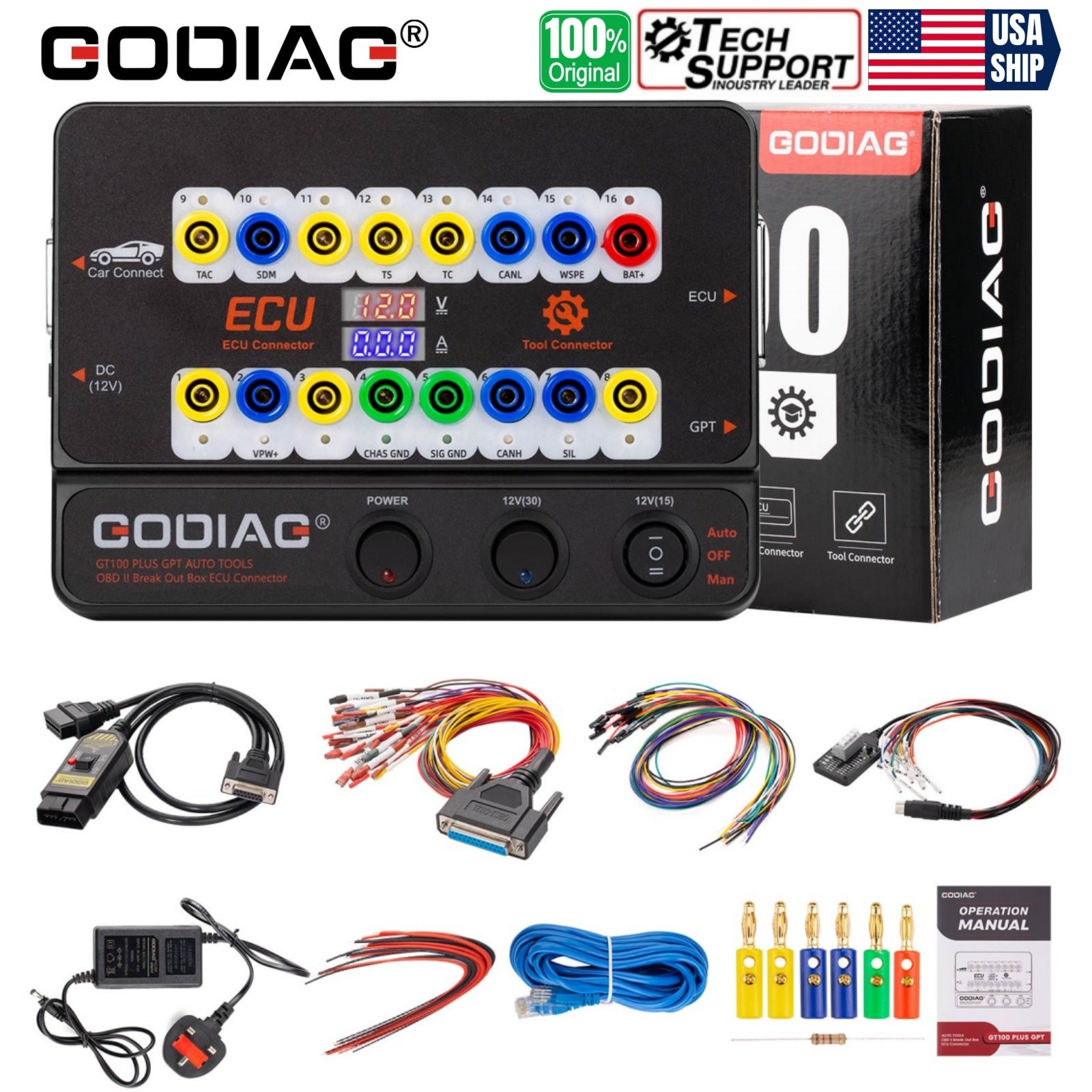 GODIAG GT100 PLUS GPT ENET DOIP 24V-12V AUTO OBD II Break Out Box E-CU Connector