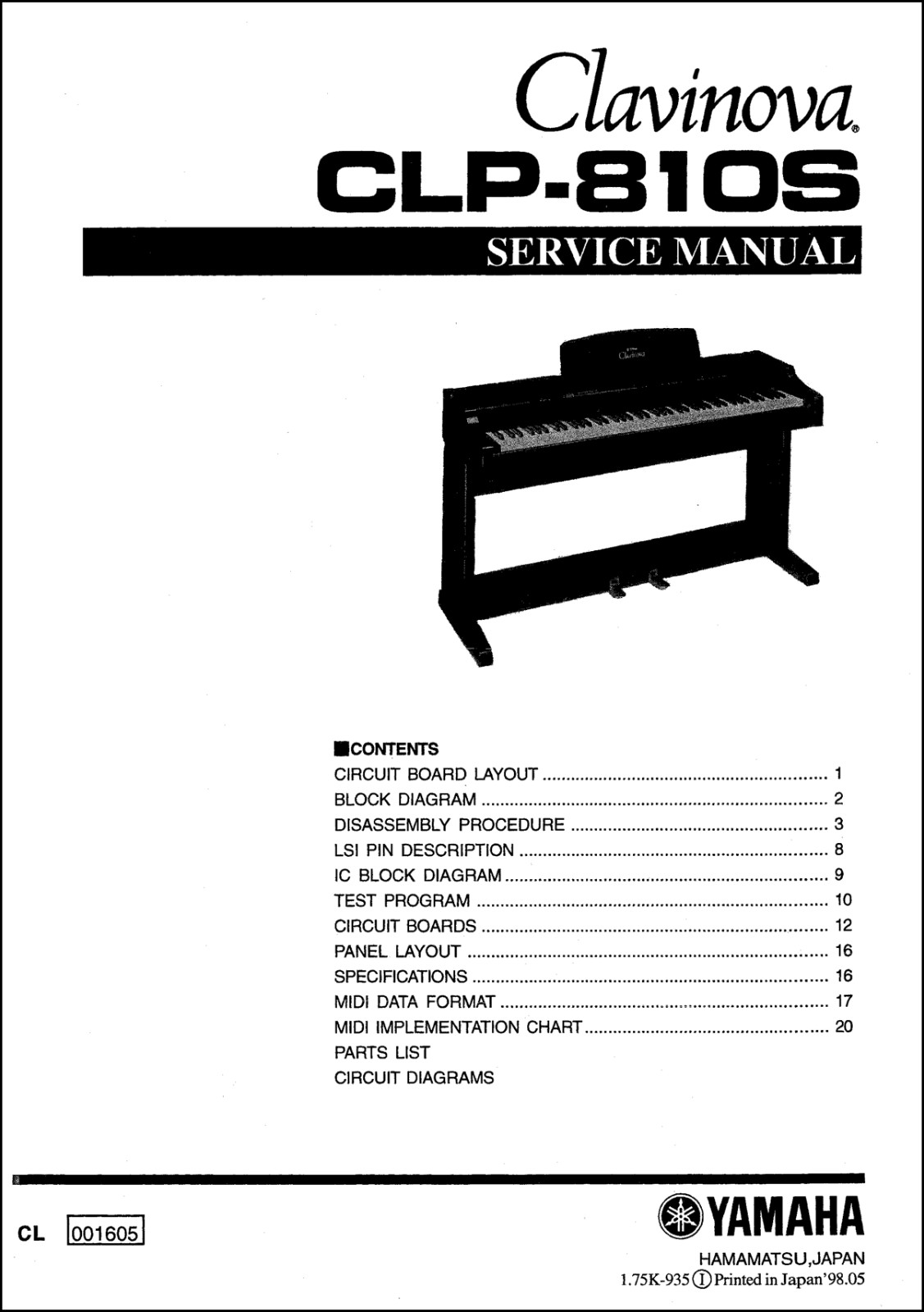 Yamaha CLP-810s Service Manual Repair Schematic Diagram Schemi Clavinova CLP810s