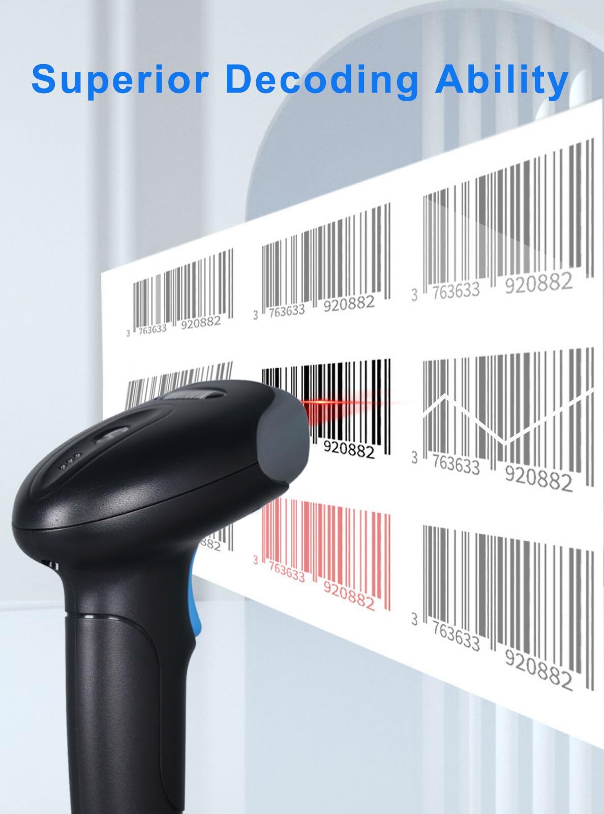 1D 2D QR Barcode Scanner Wireless Handheld Cordless Bar Codes Reader with 200...