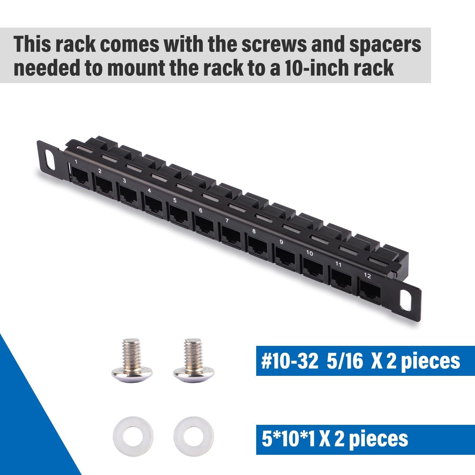 12 Port CAT6 Network Patch Panel 10" 0.5U for Server Rack & Cabinet - DeskPi Com