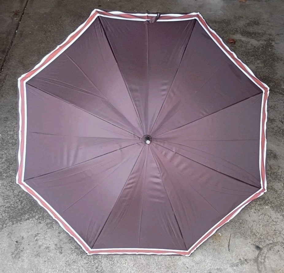 Vintage NEW! Aramis Full Size Umbrella Brown With Leather Handle & Brass Trim
