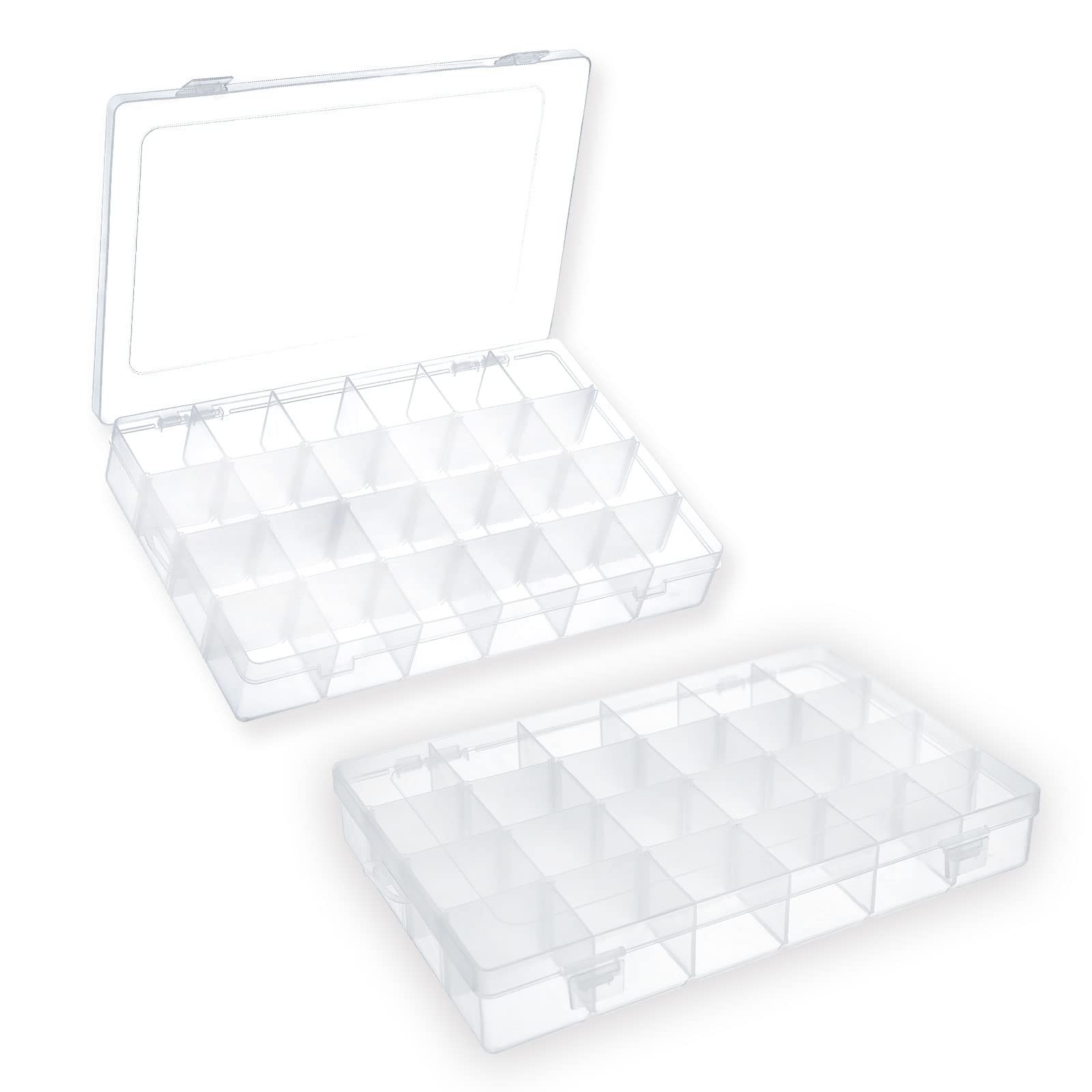 2 Pack 24 Grids Plastic Small Crafts Storage Boxes with Adjustable Dividers (...