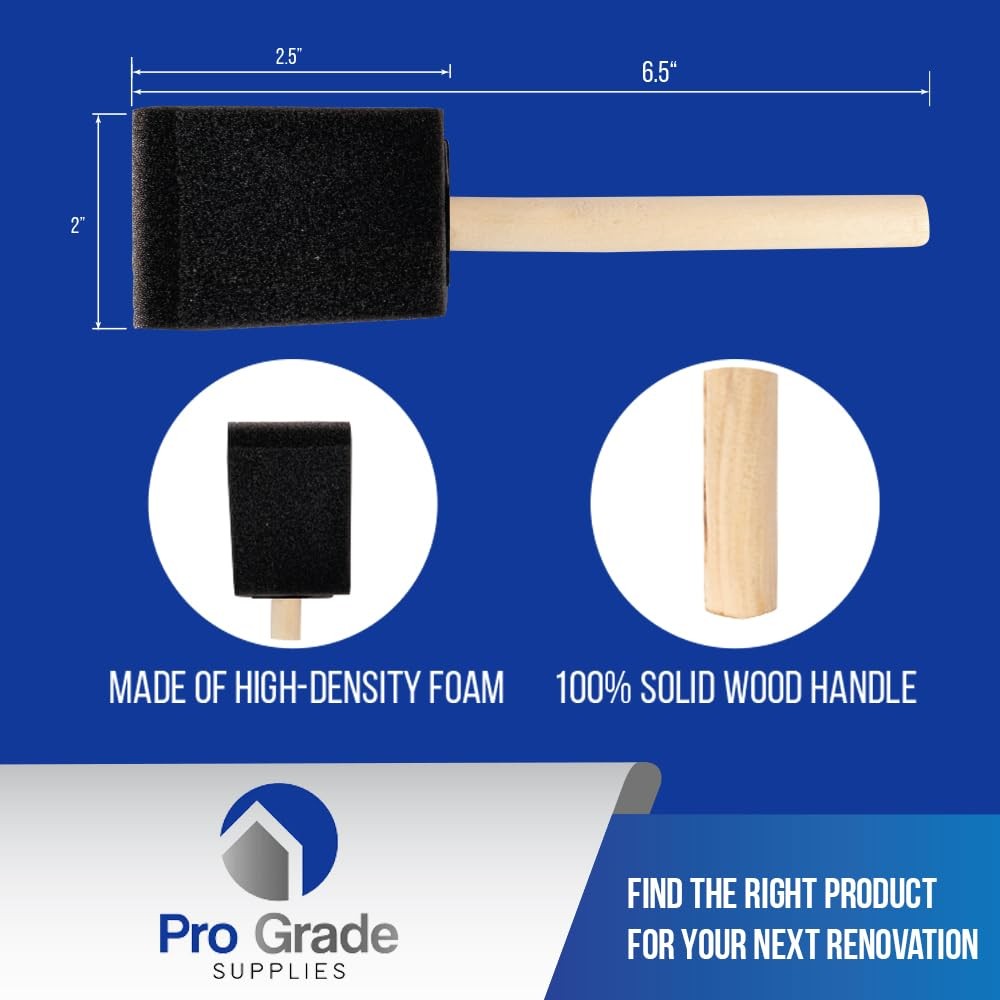 Pro Grade - Foam Brushes - 2 Inch - 48 Piece Poly 2"-48Ea, Multicolor
