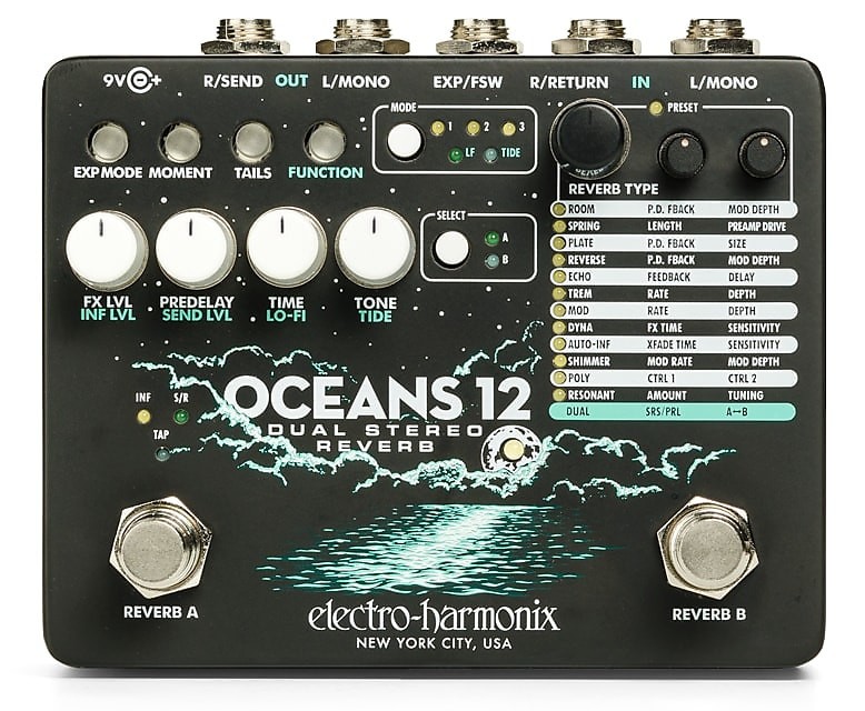 Electro Harmonix OCEANS 12 - Dual Stereo Reverb Effect Pedal