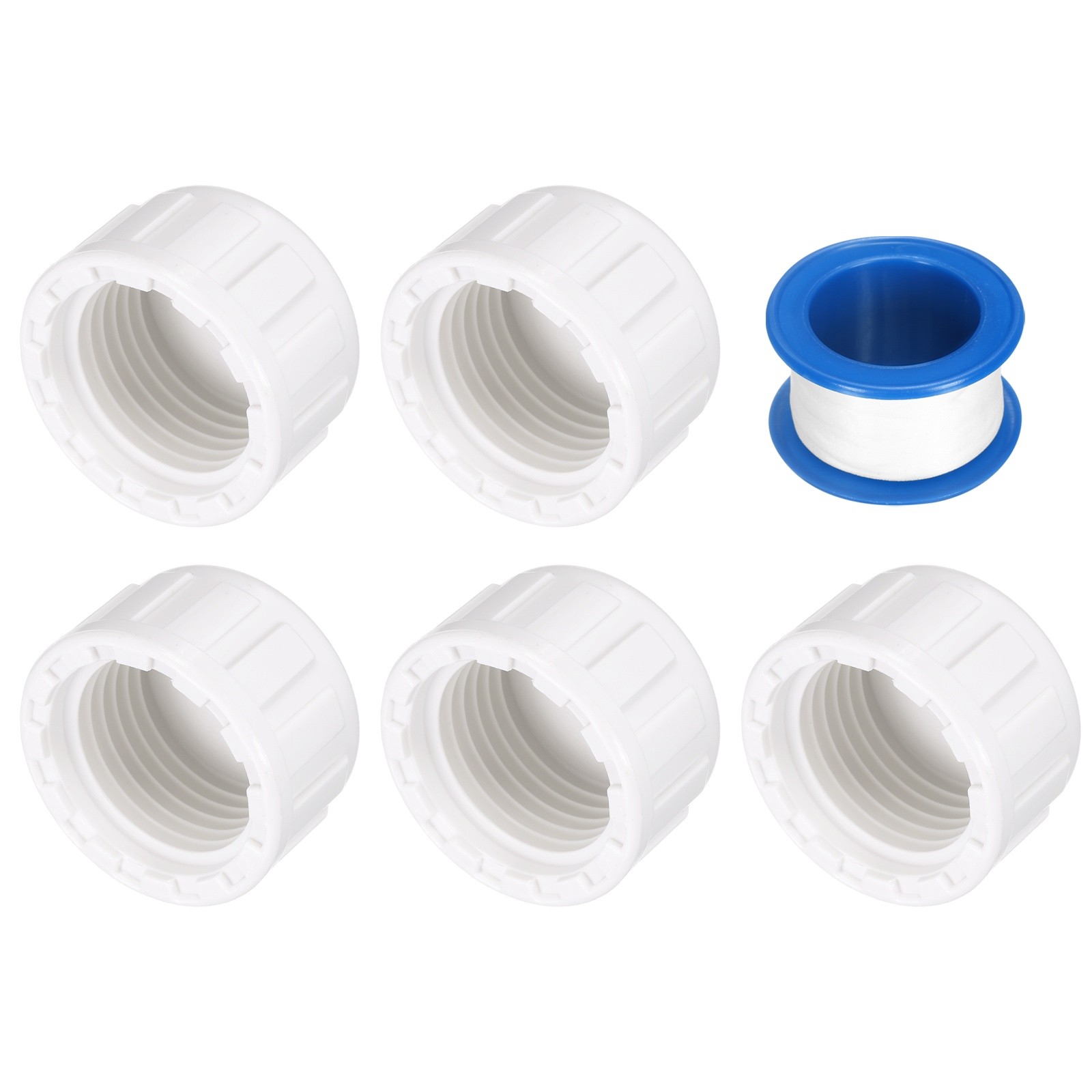 5Pcs 1/2 Inch PT Female Thread PVC Pipe Fitting Cap with Tape, White