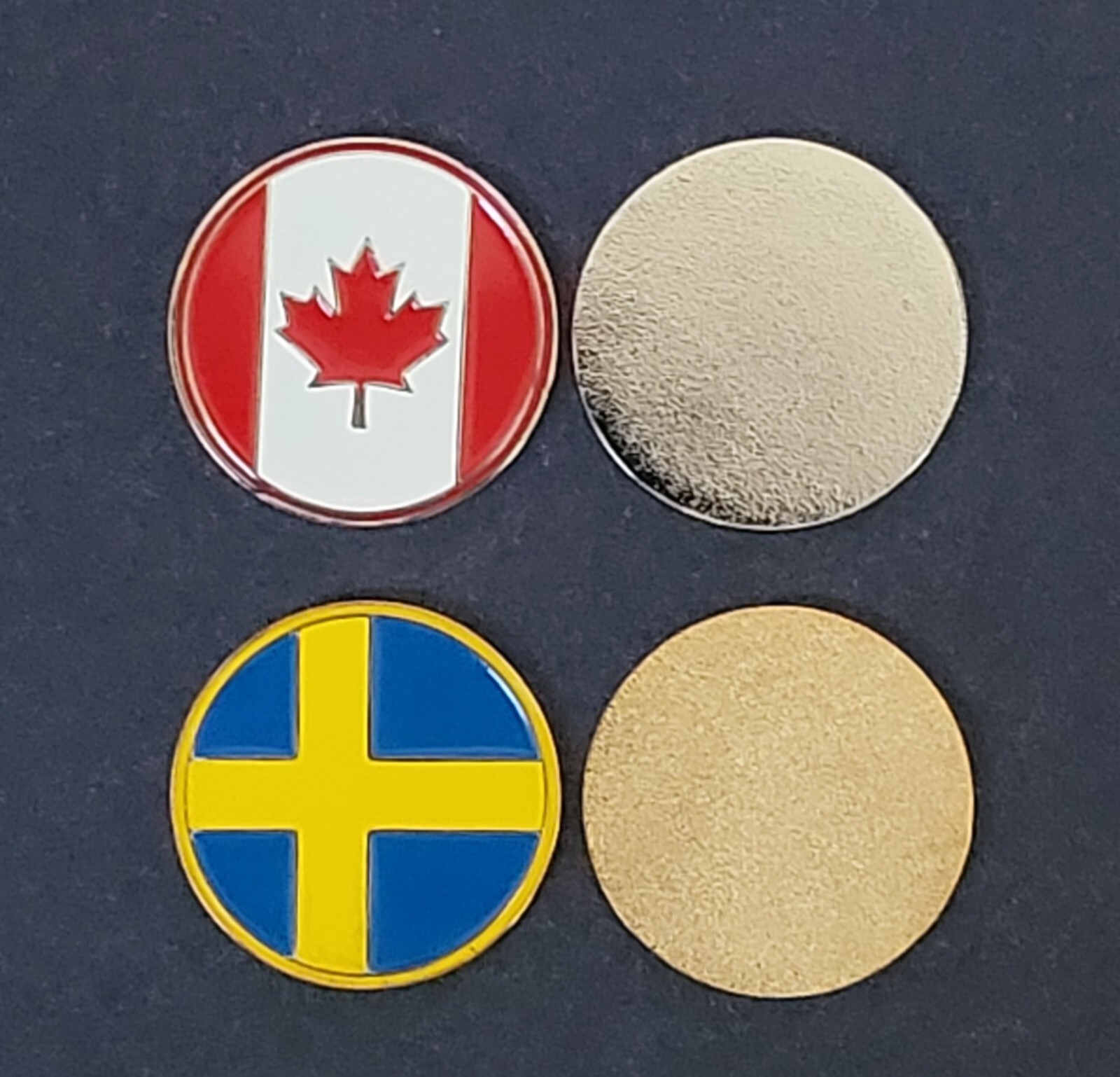 Canada or Sweden Country Flag Thin Enameled Metal Golf Ball Markers - Your Pick