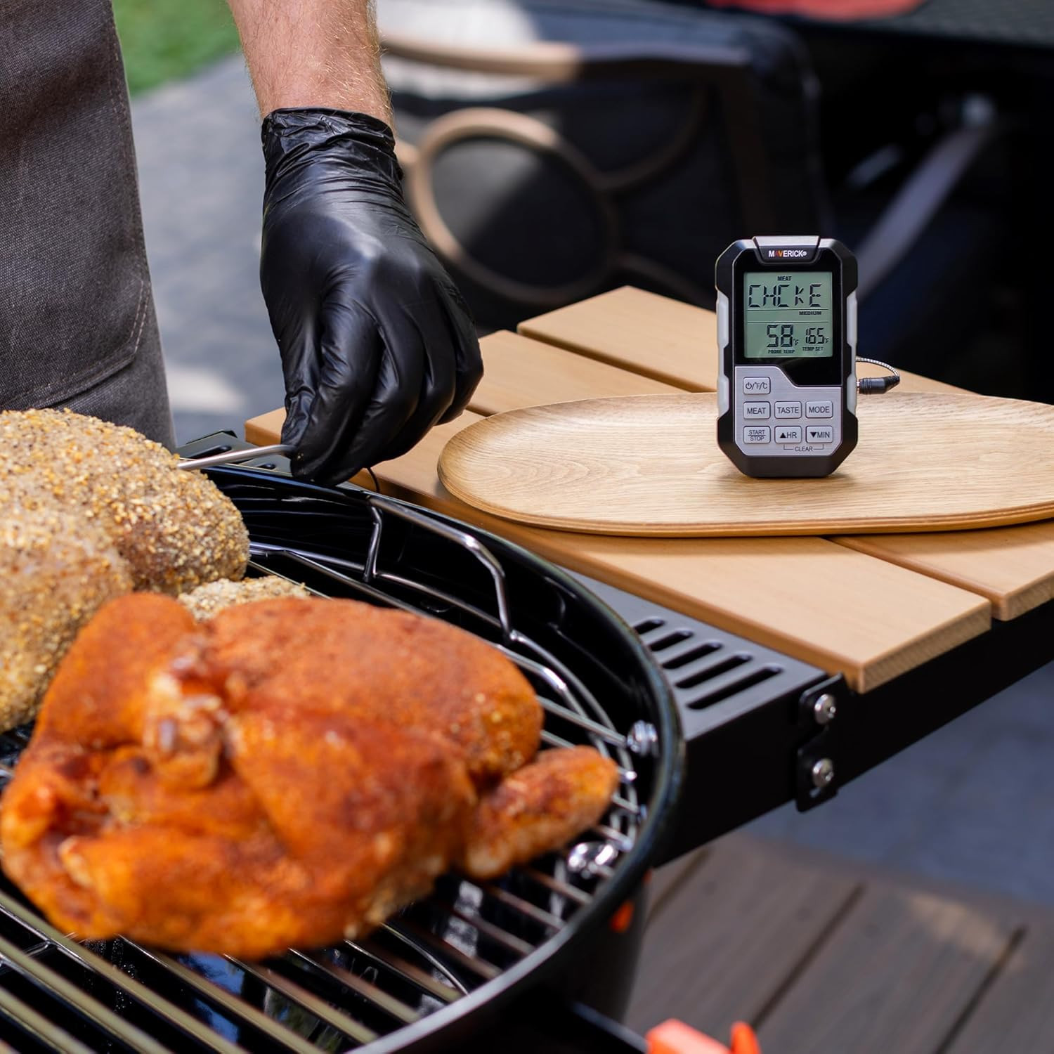 Single Probe BBQ Thermometer & Timer, Pre-Programmed Temps for 9 Meats, Color-Ch