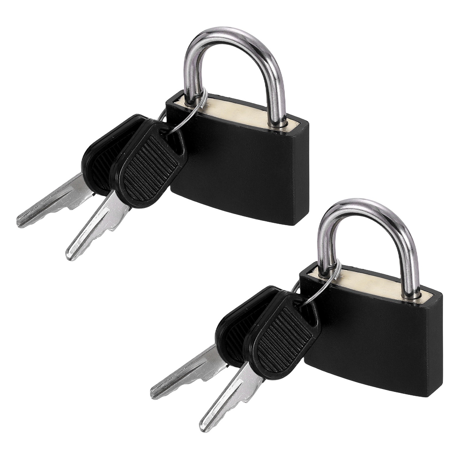 2Pcs 1-3/16" 1.6" Length Keyed Padlock ABS Covered Brass Luggage Lock Black