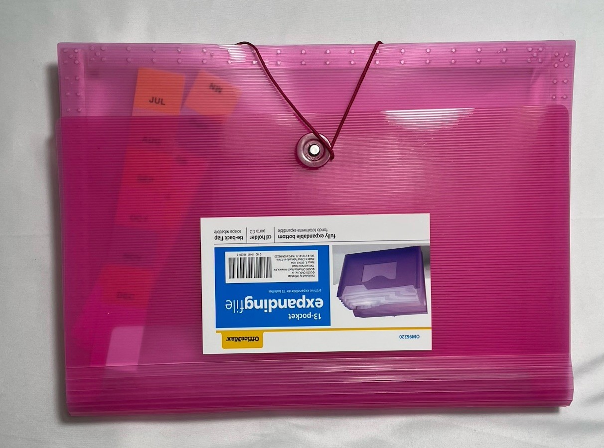 NEW Pink OfficeMax 13 Pocket Expanding File w/ 2 CD Pocket & String Closure